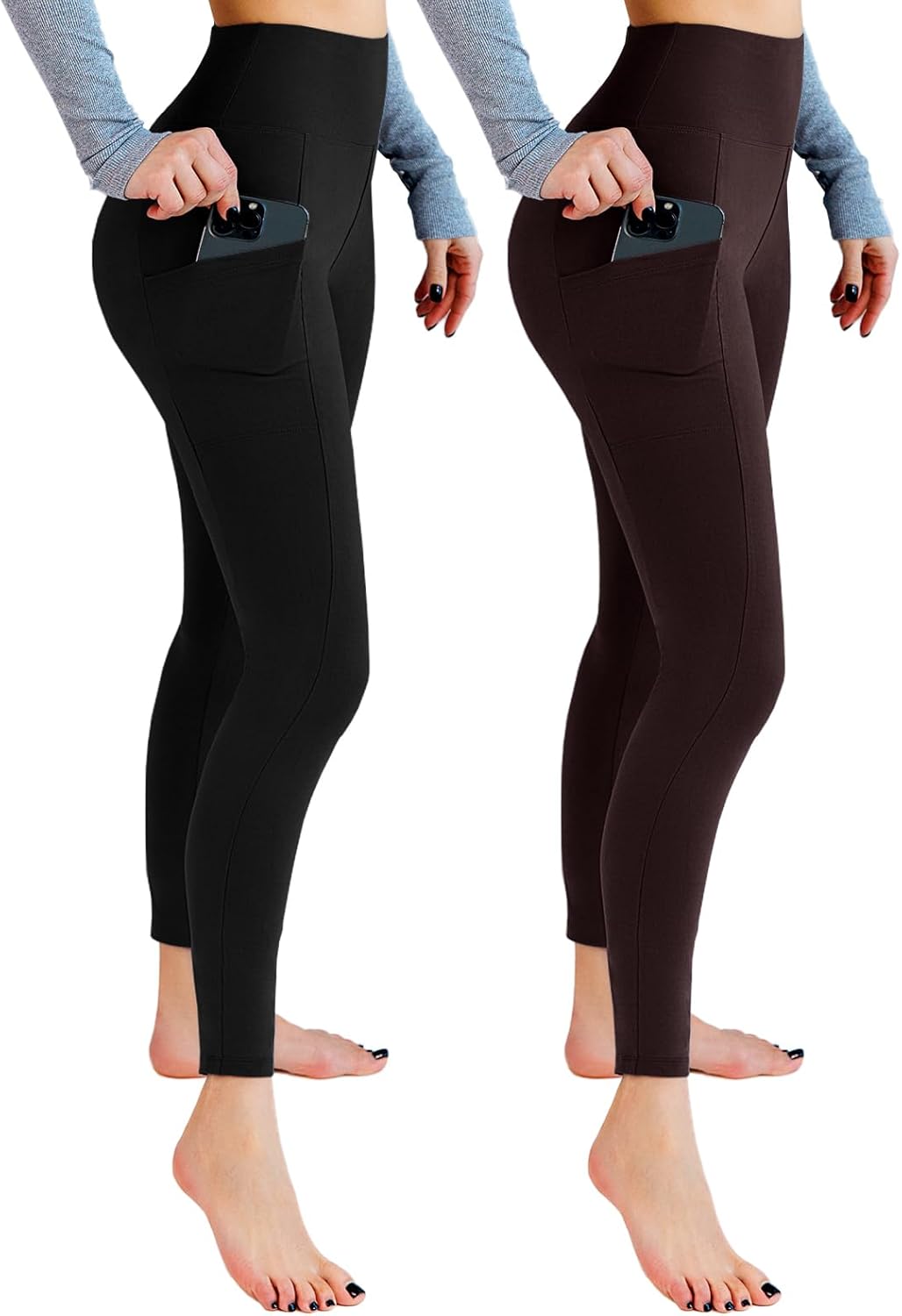 Leafigure 2 Pack Gym Leggings for Women High Waist Opaque Leggings with Pockets...