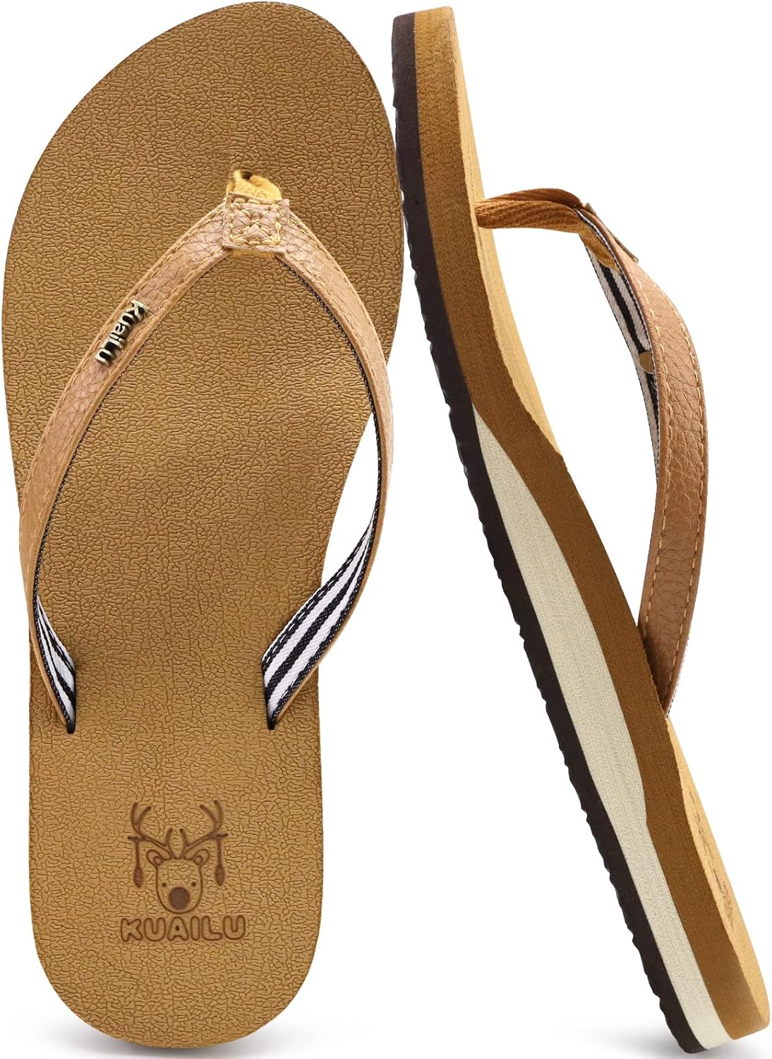 KuaiLu Womens Arch Support Flip Flops Comfortable Yoga Mat Cushion Slip on Walki...