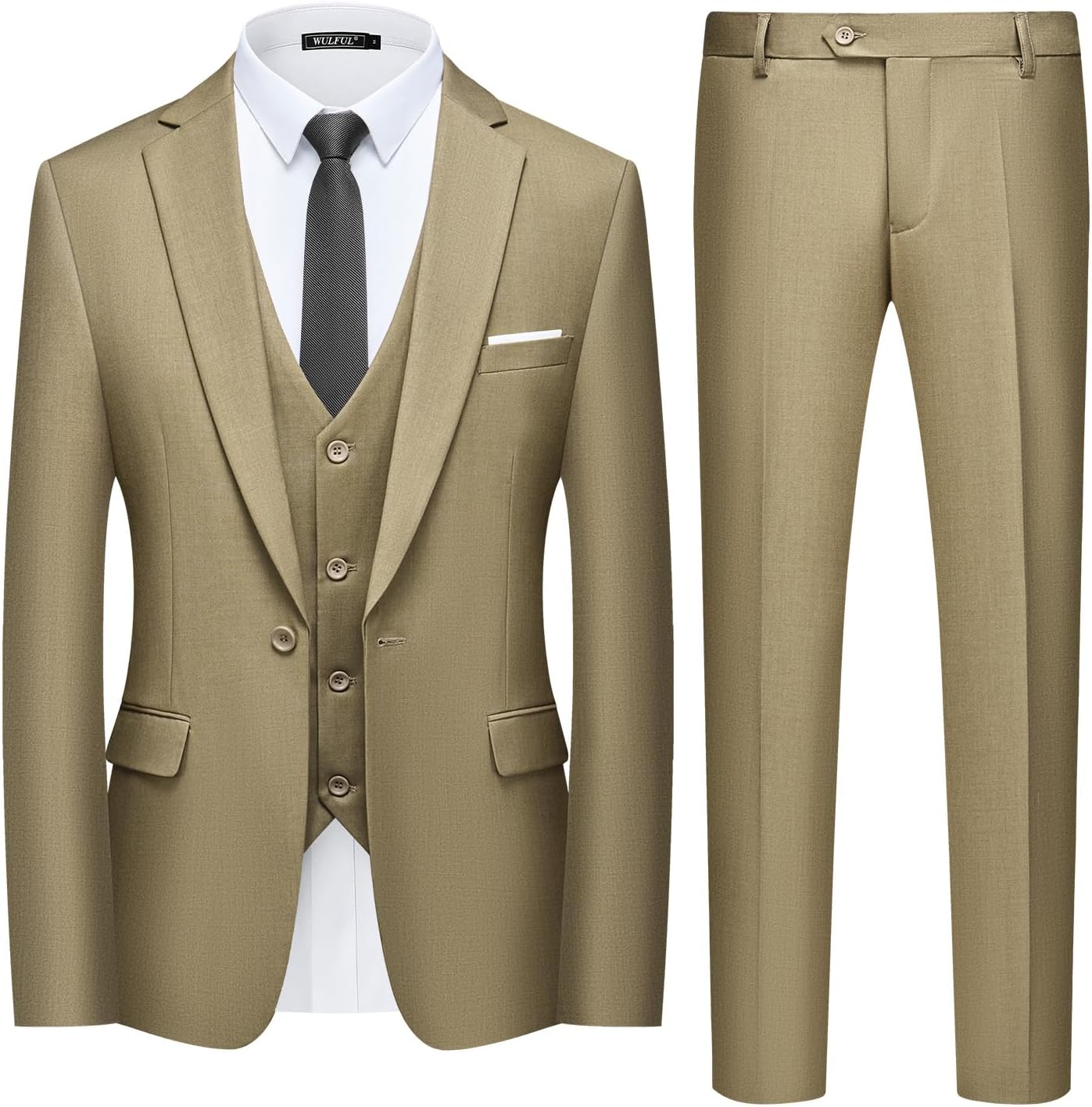 WULFUL Men’s Slim Fit Suit One Button 3-Piece Blazer Dress Business Wedding Part...