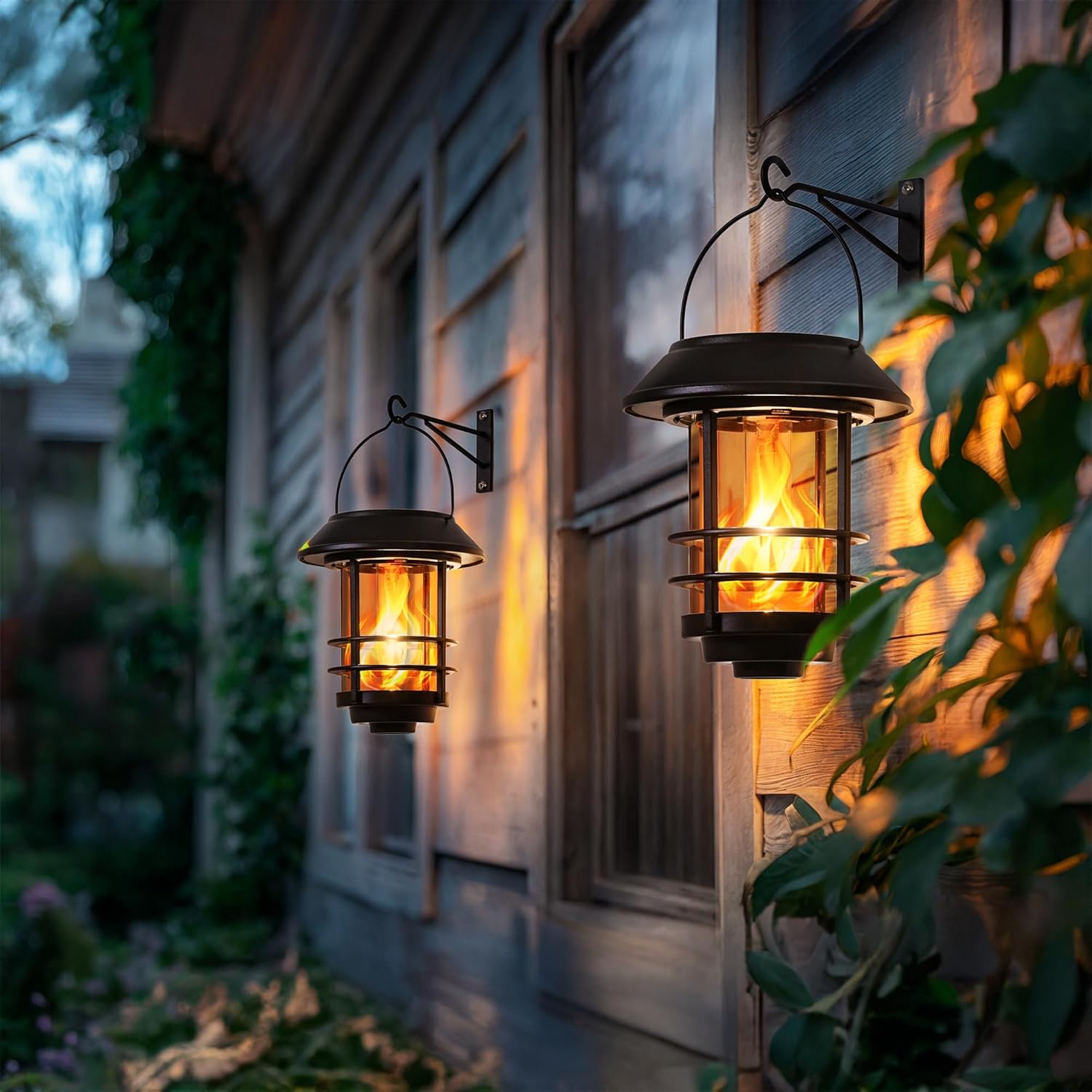 Otdair Solar Wall Lantern Outdoor, Flickering Flames Solar Sconce Lights Outdoor...