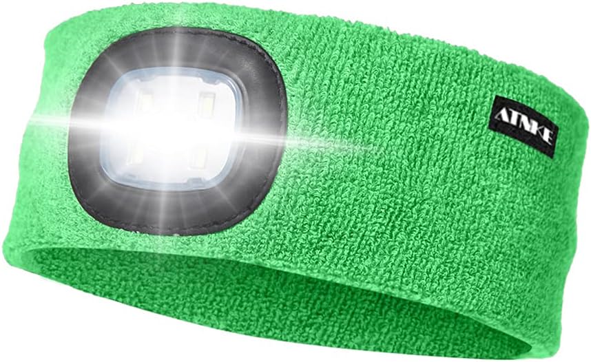 ATNKE LED Lighted Headband, USB Rechargeable Running Hat Ultra Bright 4 LED Wate...