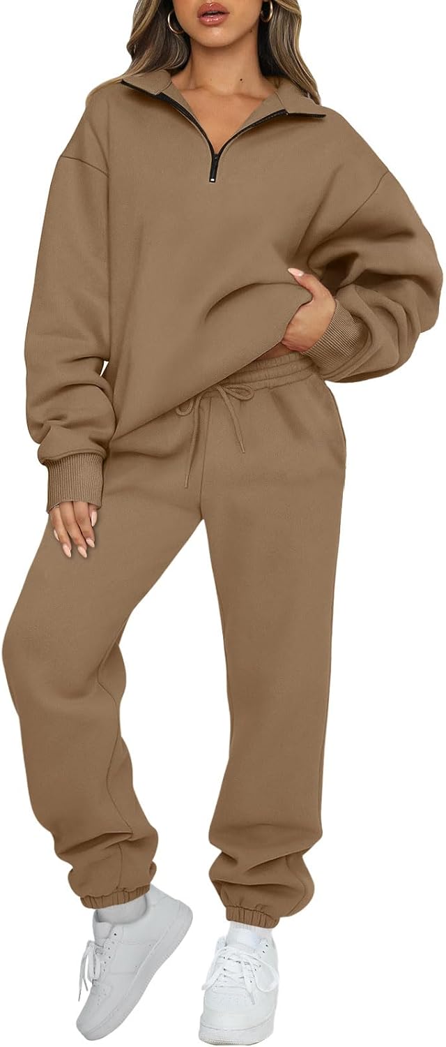 AUTOMET Women's Sweatsuits 2 Piece Outfits Long Sleeve Half Zip Pullover and Bag...