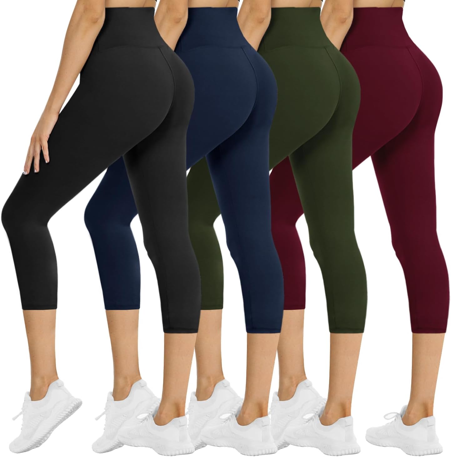NexiEpoch 4 Pack Leggings for Women - High Waisted Tummy Control Soft Black Capr...