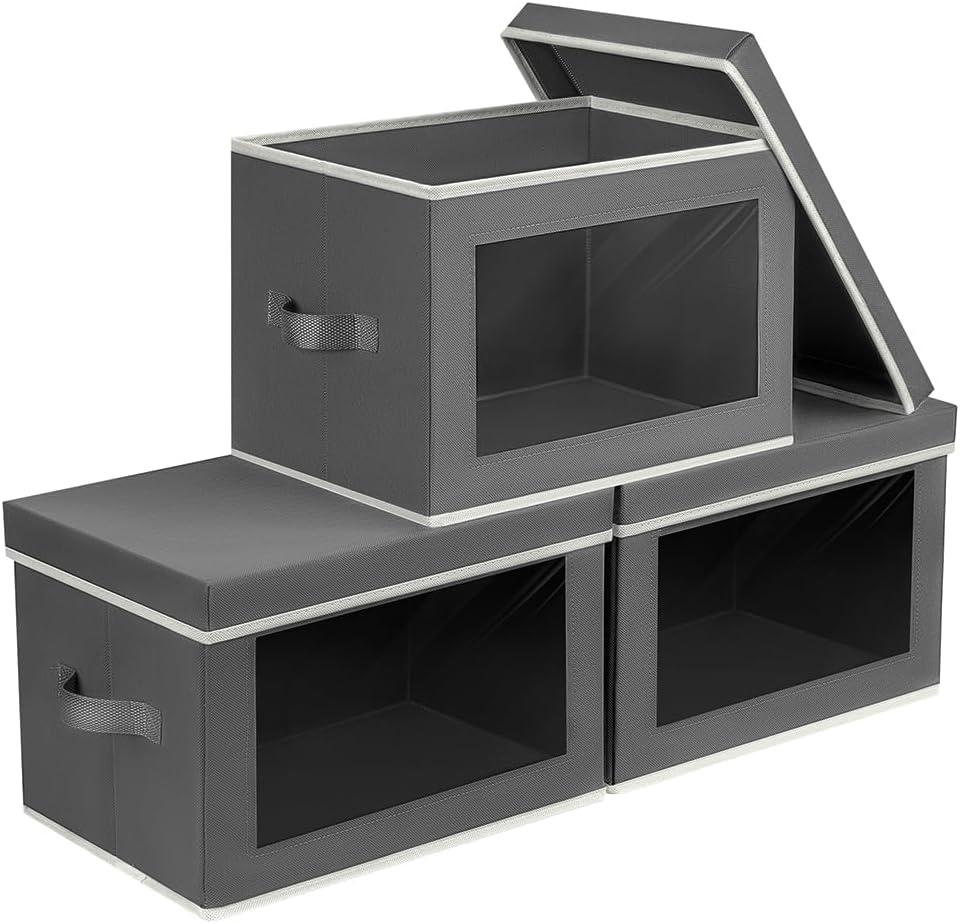 Storage Bins with Lids - Fabric Storage Boxes with Lids, Collapsible Storage Bin...