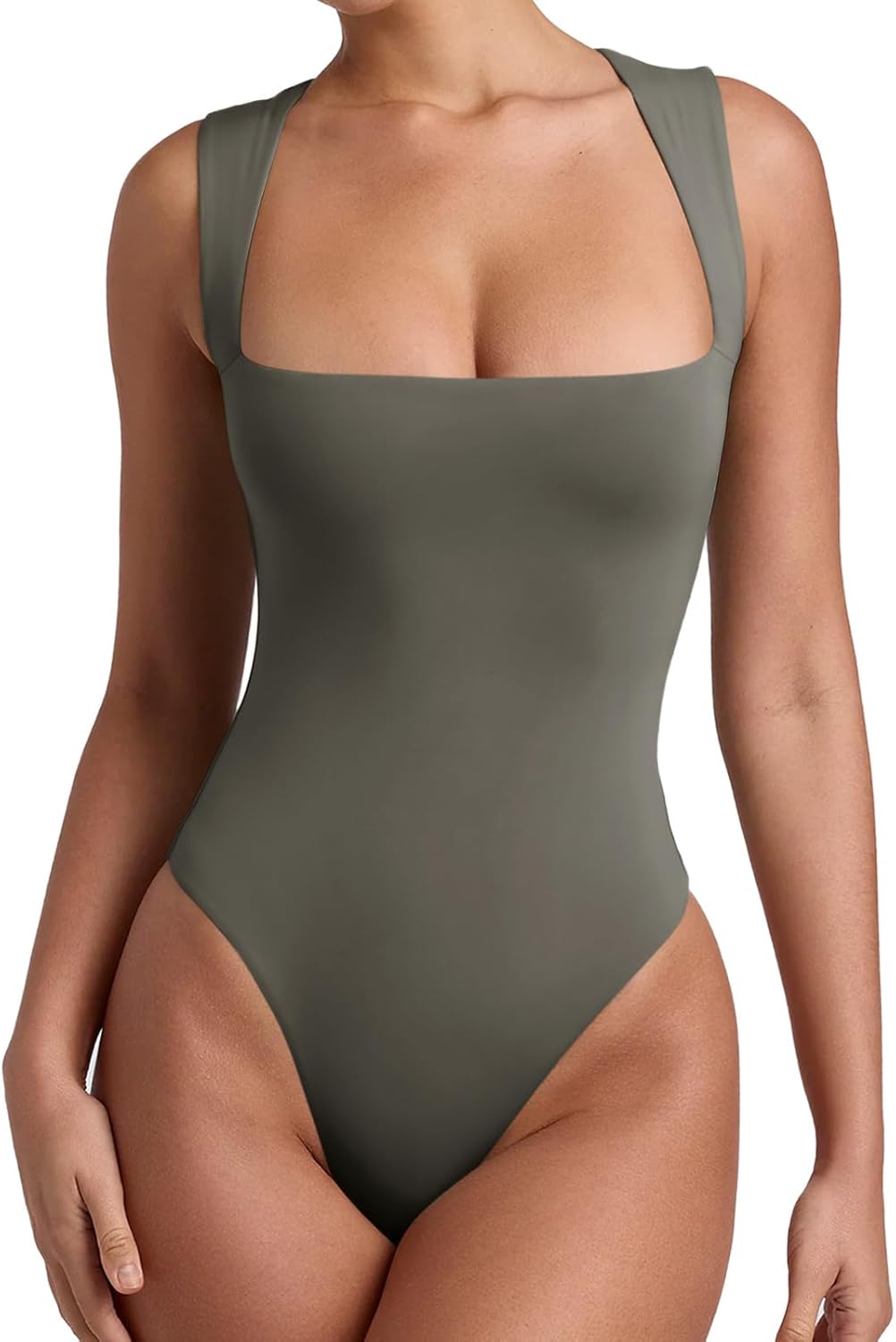 REORIA Butsmooth® Women’s Sexy Sleeveless Square Neck Double Lined Basic Bodysui...