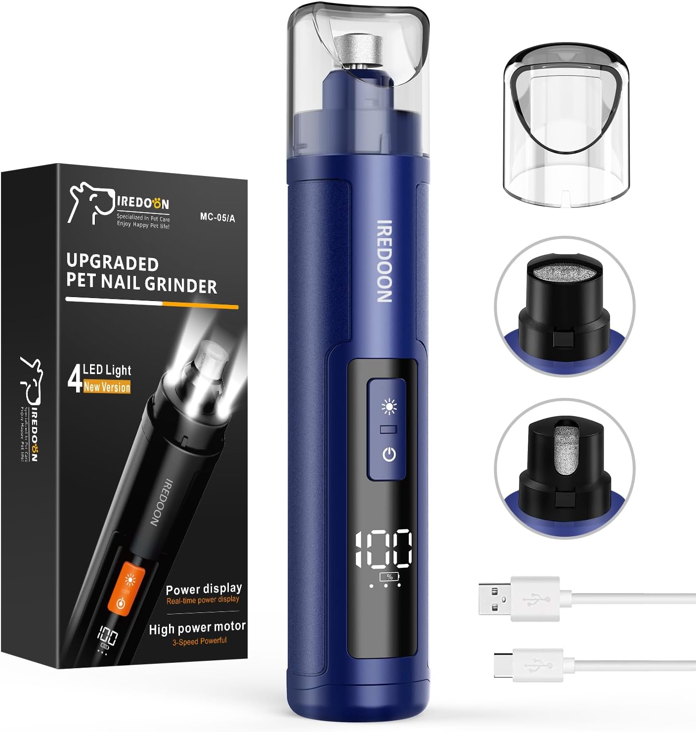 IREDOON Dog Nail Grinder Upgraded - Professional 3-Speed Super Quiet and Low Vib...