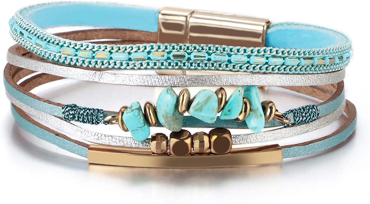 Fesciory Leather Wrap Bracelets for Women, Boho Leopard Multi-Layer Crystal Bead...