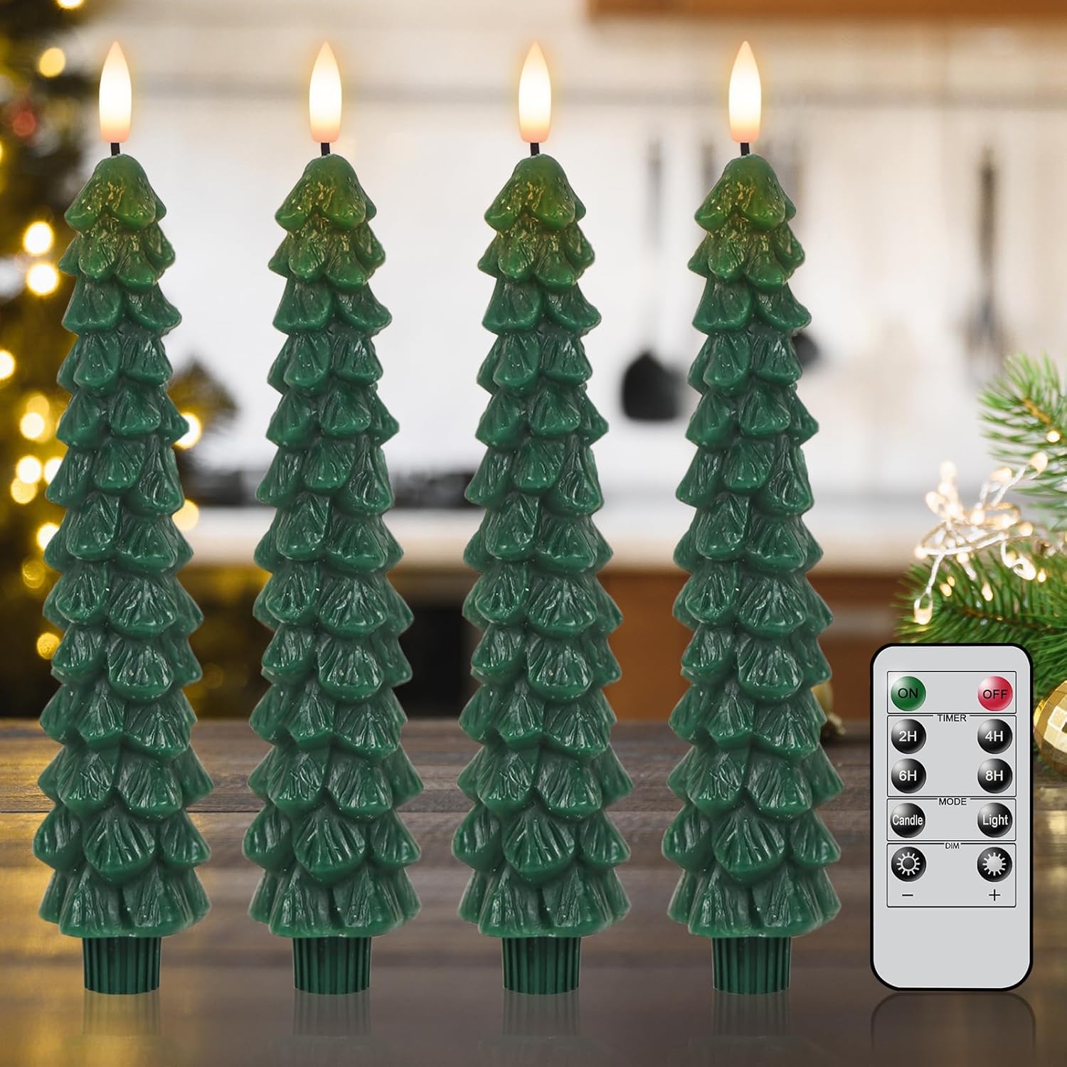Eldnacele Christmas Tree LED Candles with Remote Timer, 4 Pcs Flameless Taper Ca...