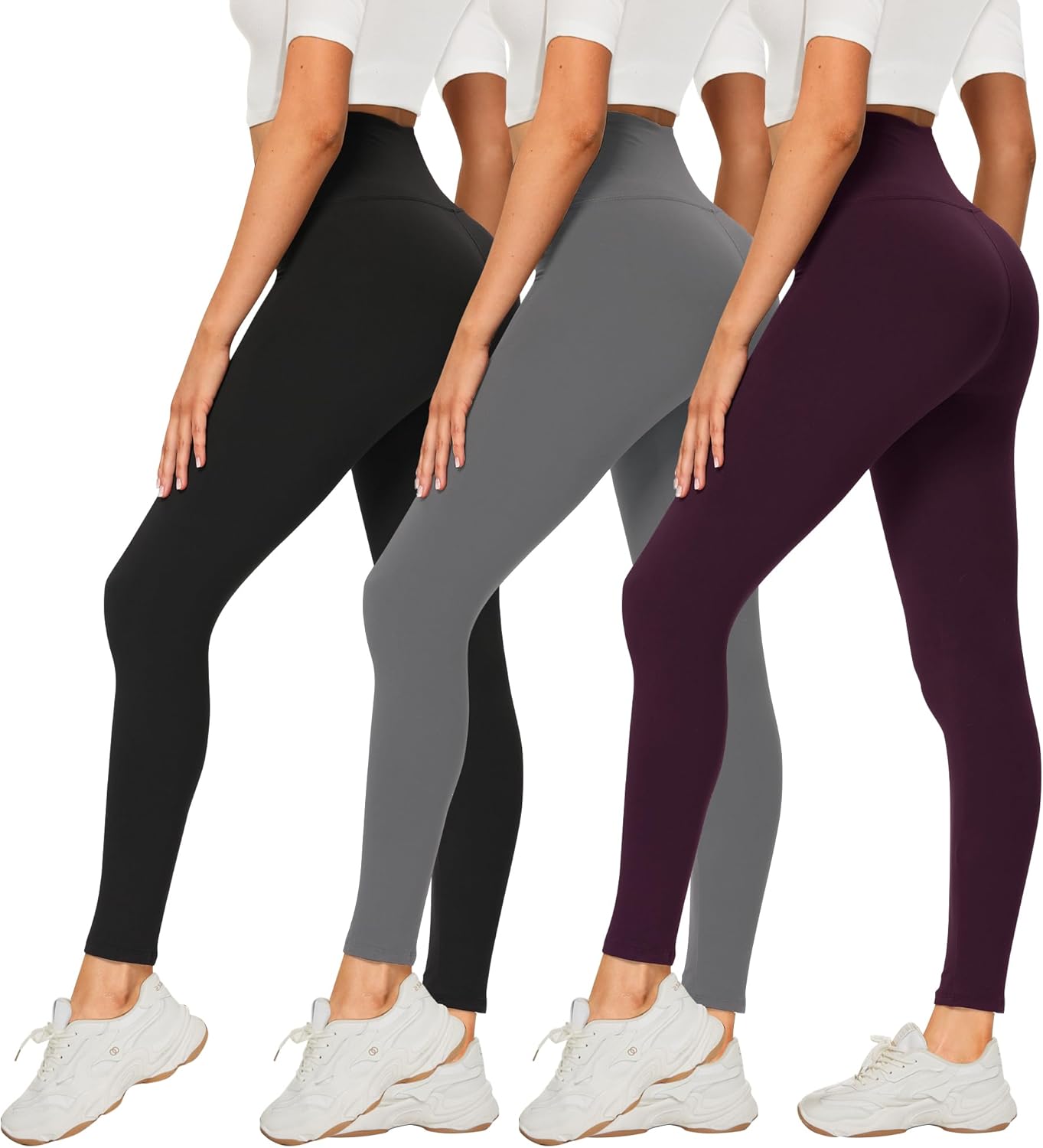 DDOBB 3 Pack Leggings for Women High Waisted Black Leggings Tummy Control Stretc...