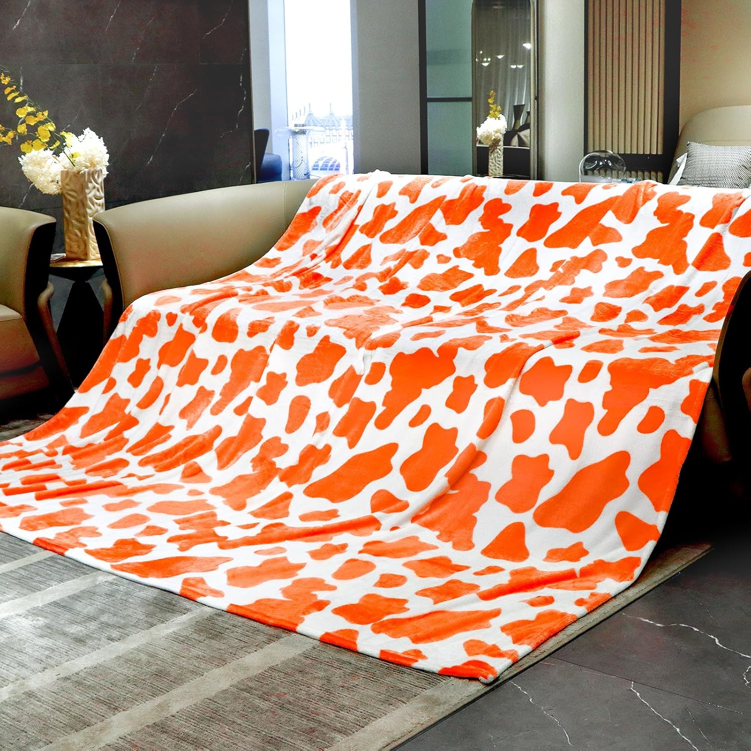 HSEEC Orange Blankets & Throws King Size Soft Fleece Blanket Throw Cozy Blanket...