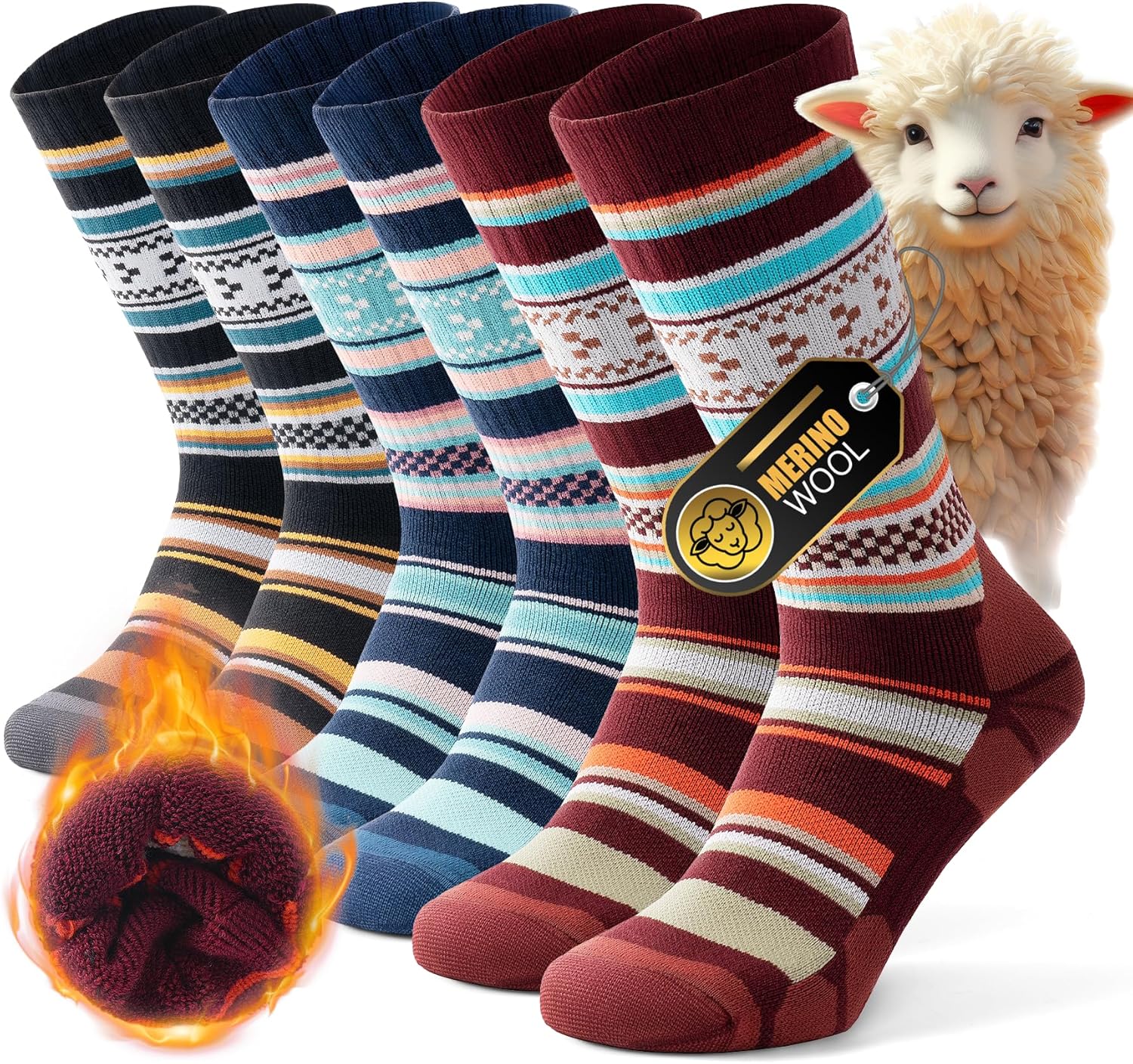 Alaplus Mens Thermal Socks Womens Merino Wool Socks Thick Warm Winter Socks Cush...