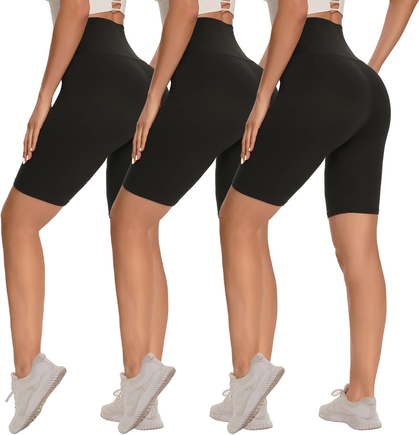 3 Pack Biker Shorts for Women – 8"/5" High Waisted Tummy Control Workout Yoga Ru...