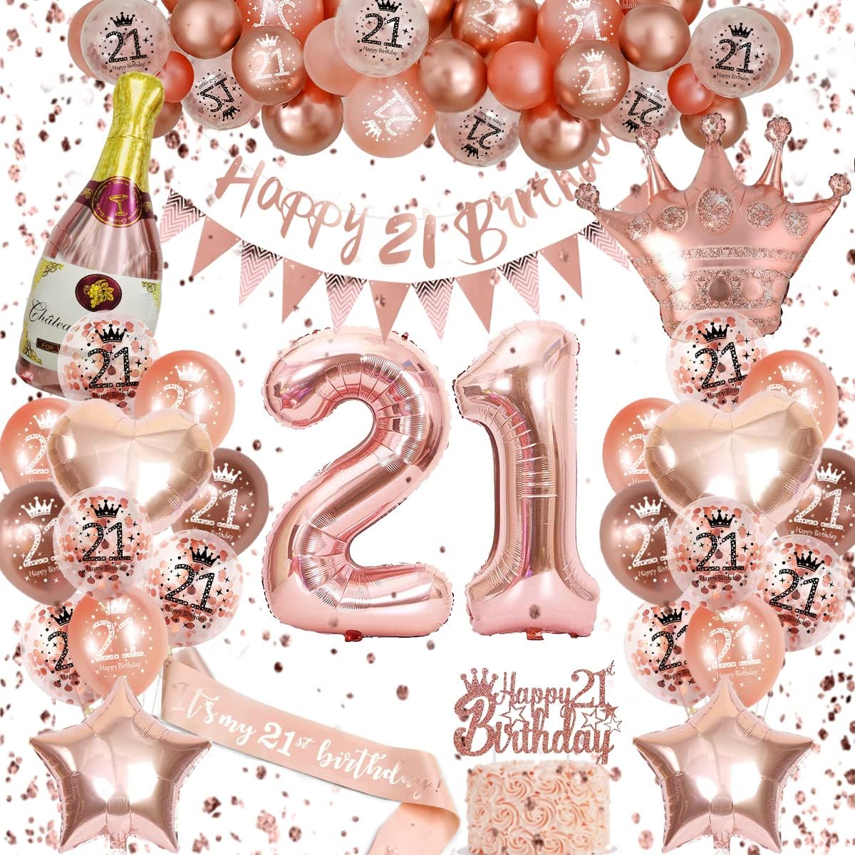 21st Birthday Decorations For Her, Rose Gold Birthday Decoration, Birthday Party...