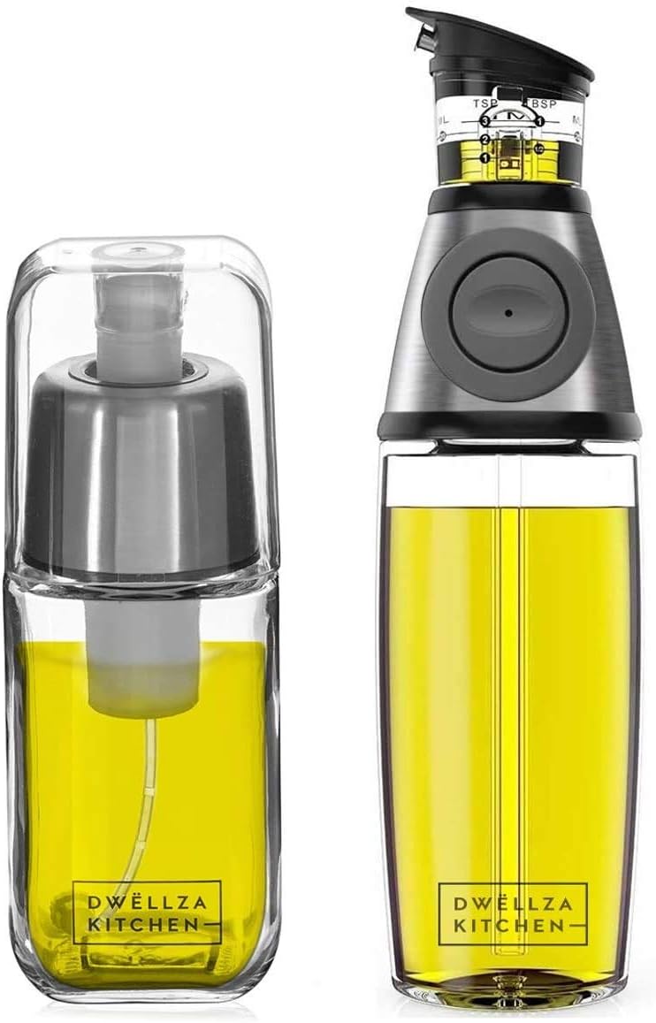 DWËLLZA KITCHEN Olive Oil Dispenser Bottle & Olive Oil Sprayer For Cooking - Gla...