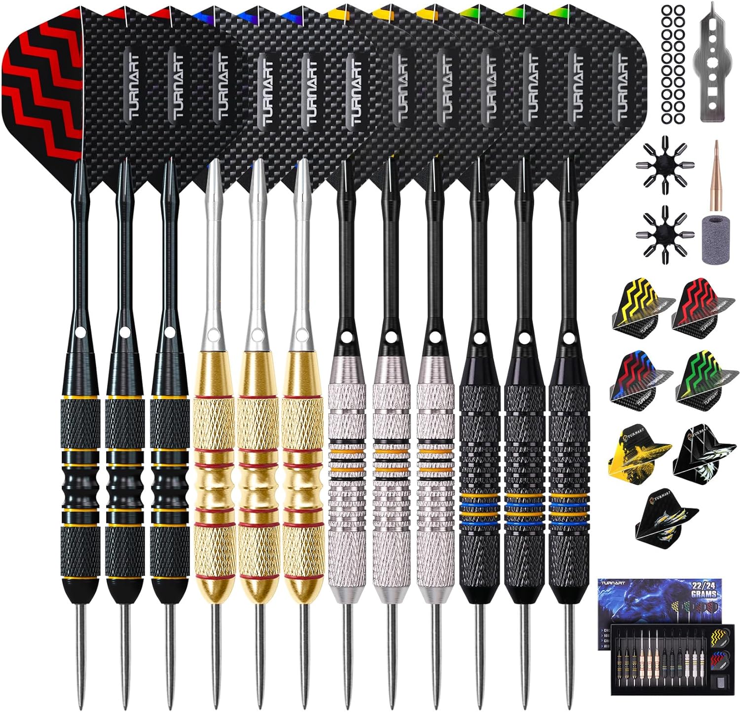 Turnart Darts Metal Tip Set - Steel Tip Darts Darts Set Professional Metal Darts...