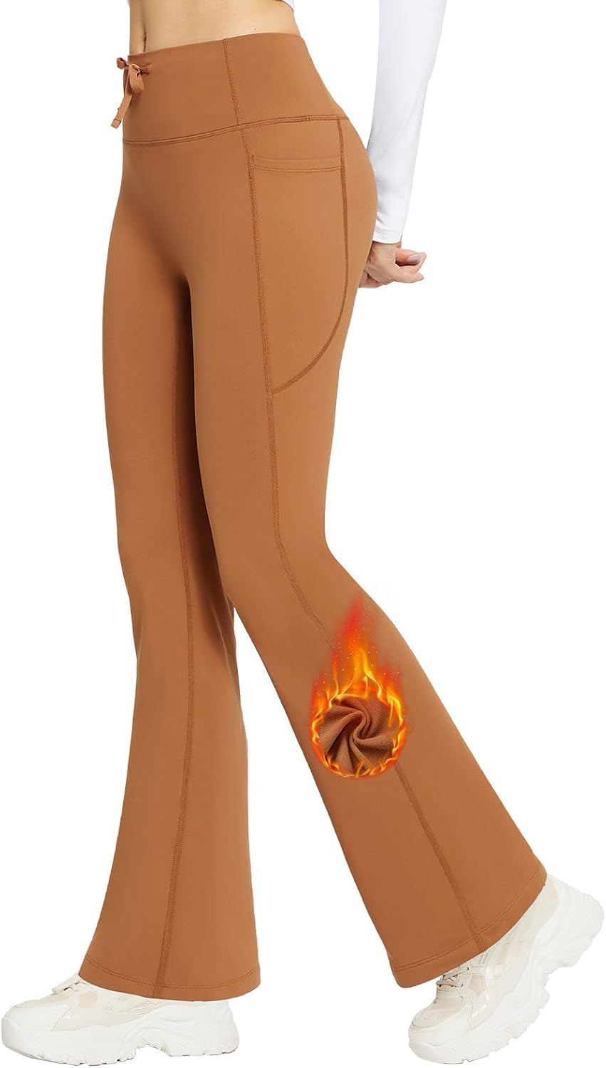BALEAF Women's Fleece Lined Flared Leggings with 4 Pockets Thermal Yoga Pant Dra...