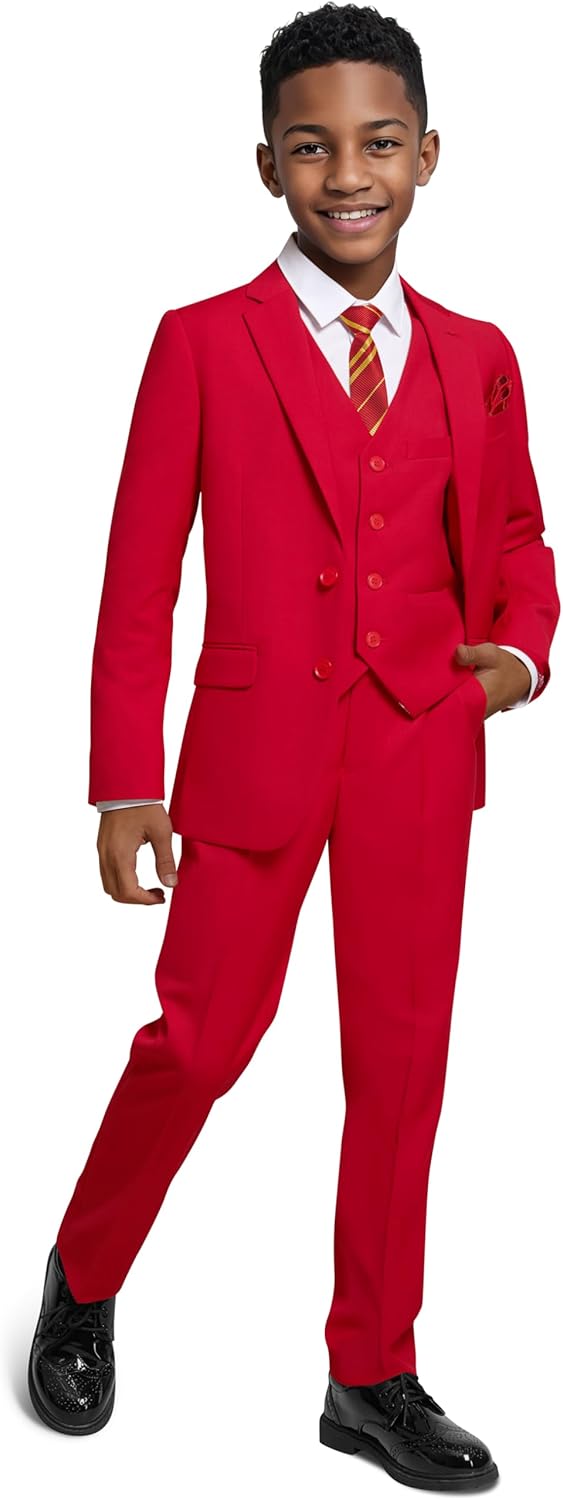 Marvelous World Boys' Formal Slim Fit Suit Set, Adjustable Waist Christmas Red 1...
