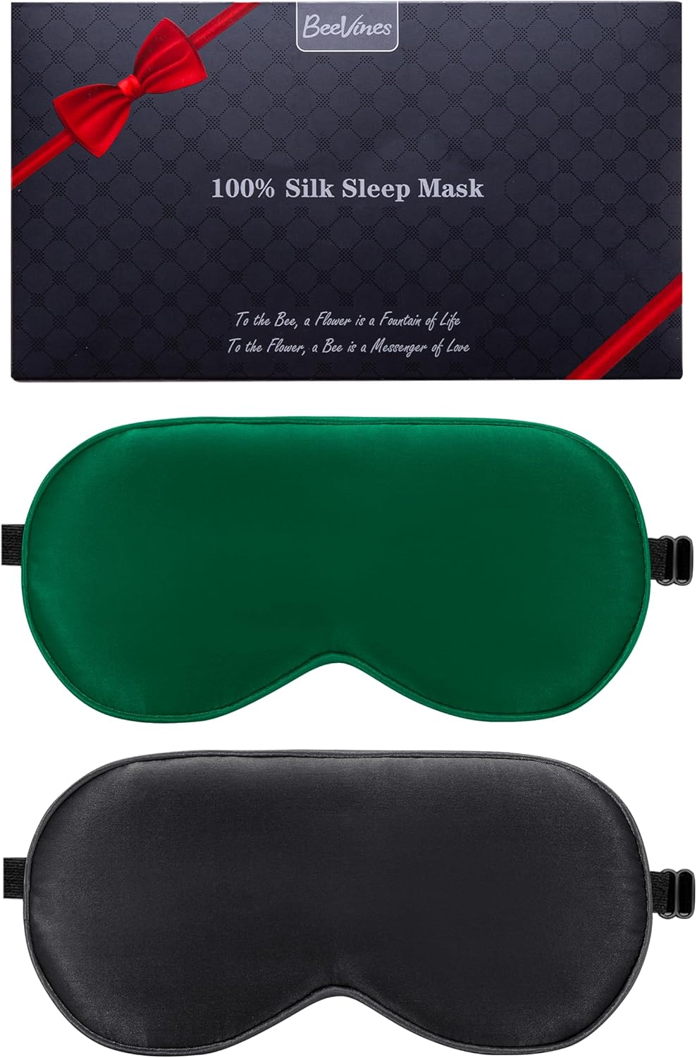 BeeVines Sleep Mask, 2 Pack 100% Real Natural Pure Silk Eye Masks with Adjustabl...