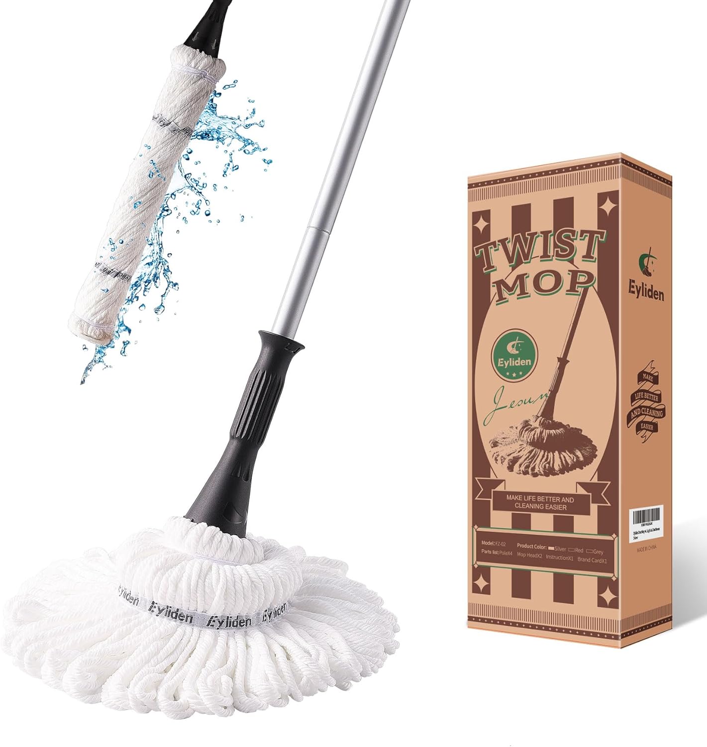 Eyliden Mop with 2 Reusable Heads, Easy Wringing Twist Mop, with 57.5 inch Long...