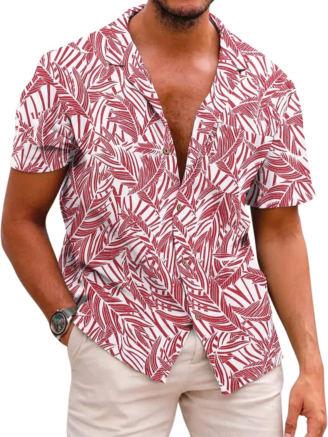 COOFANDY Men's Hawaiian Floral Shirts Cotton Linen Button Down Tropical Holiday...
