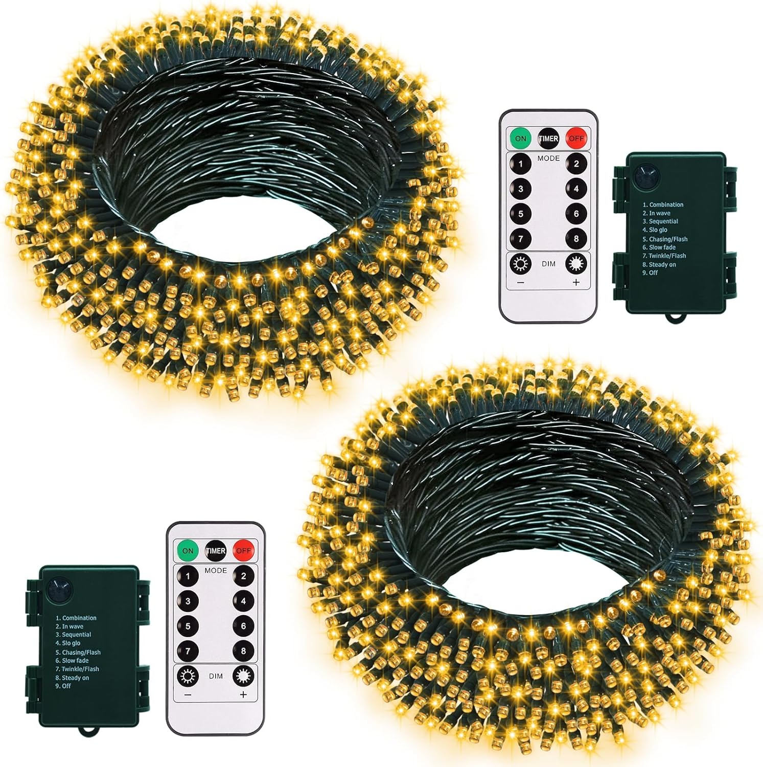 2 Pack Christmas String Lights Battery Operated, 33Ft 100 LED Fairy Lights Water...
