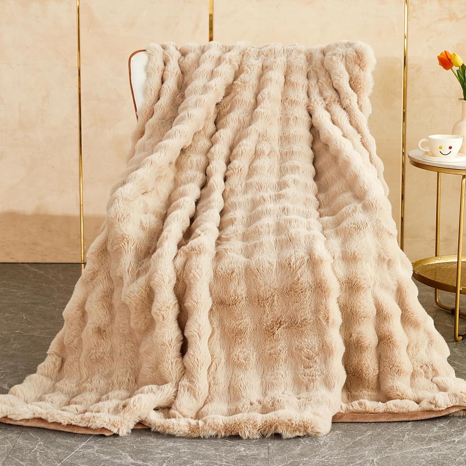 SHANNA Soft Warm Rabbit Plush Fleece Blankets Thick 1000 GSM Throws for Sofa Lar...