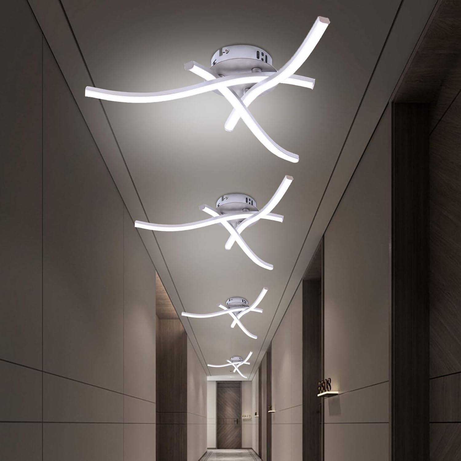 LED Ceiling Light, 4PCS Elegant Curved Design Ceiling Lights,3 Built-in LED Boar...