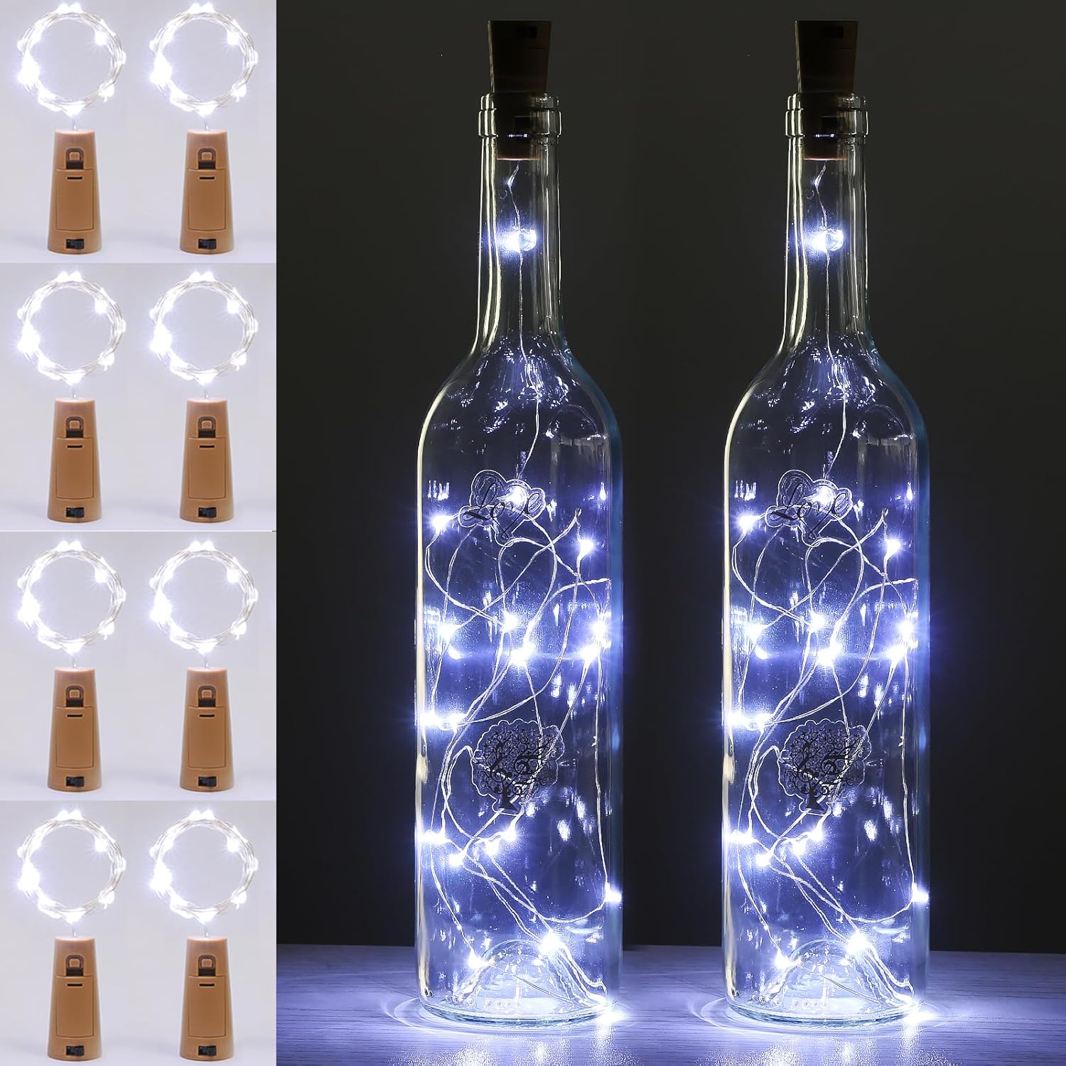 vighep 8 Pack 2M Wine Bottle Lights with Cork, 20 LED Copper Wire Bottle Fairy L...