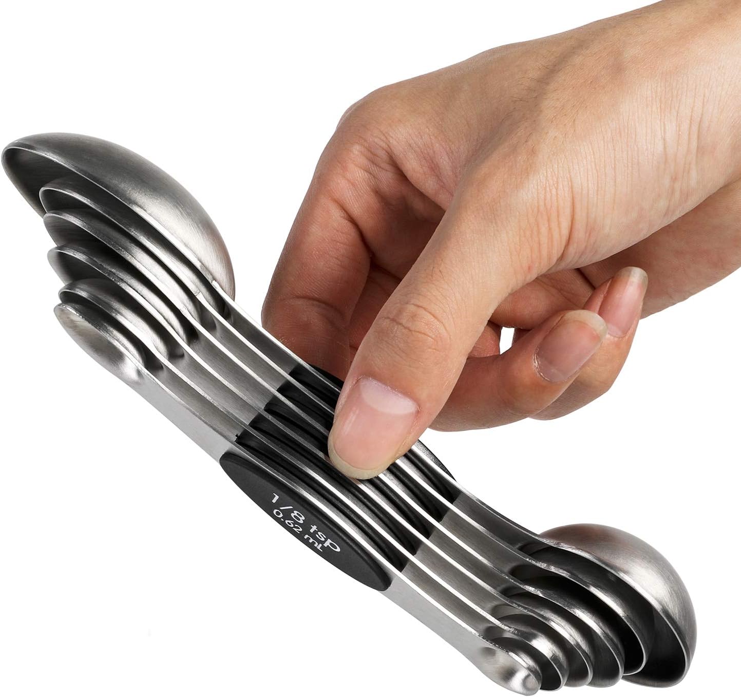 Magnetic Measuring Spoons Set of 6 Stainless Steel Dual Sided Stackable Teaspoon...