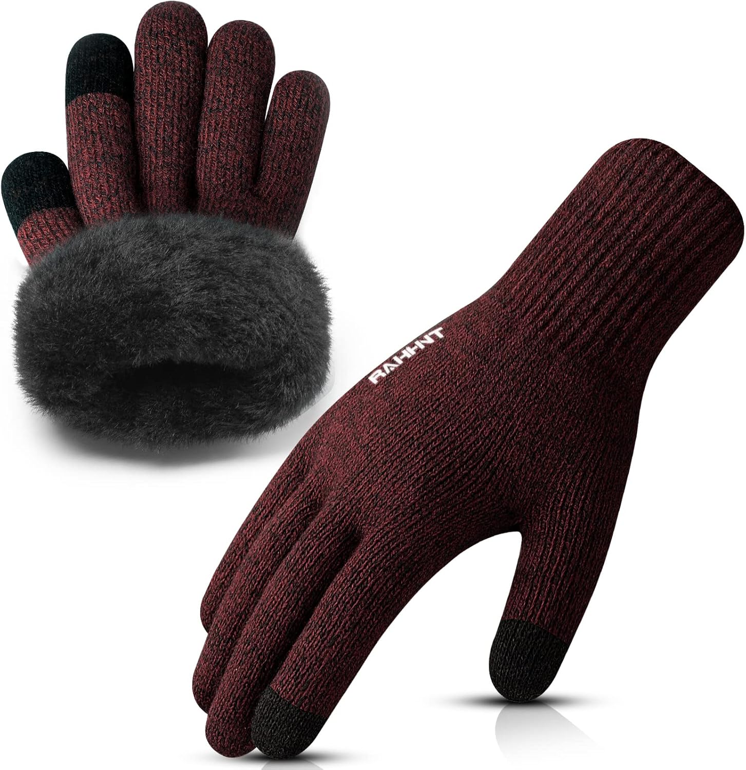 Rahhint Thermal Winter Gloves for Men Women Pure Wool Knit Gloves with fleece li...