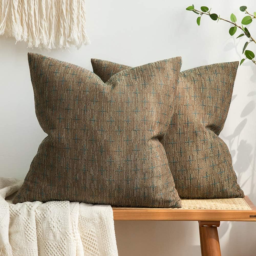MIULEE Pack of 2 Decorative Burlap Linen Throw Pillow Covers Modern Farmhouse Pi...