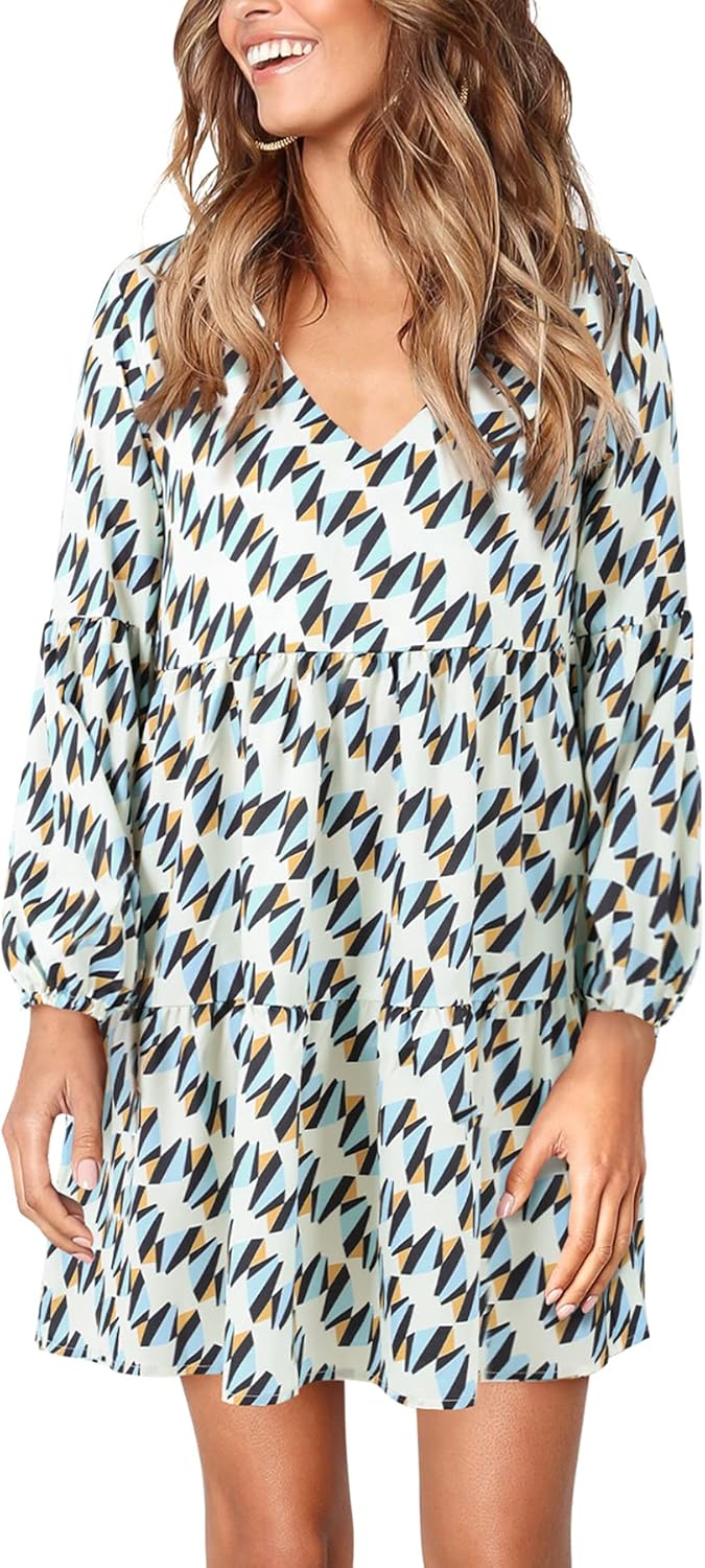 Amoretu Womens Tunic Dress Long Sleeve V Neck Casual Loose Flowy Swing Shift Dre...