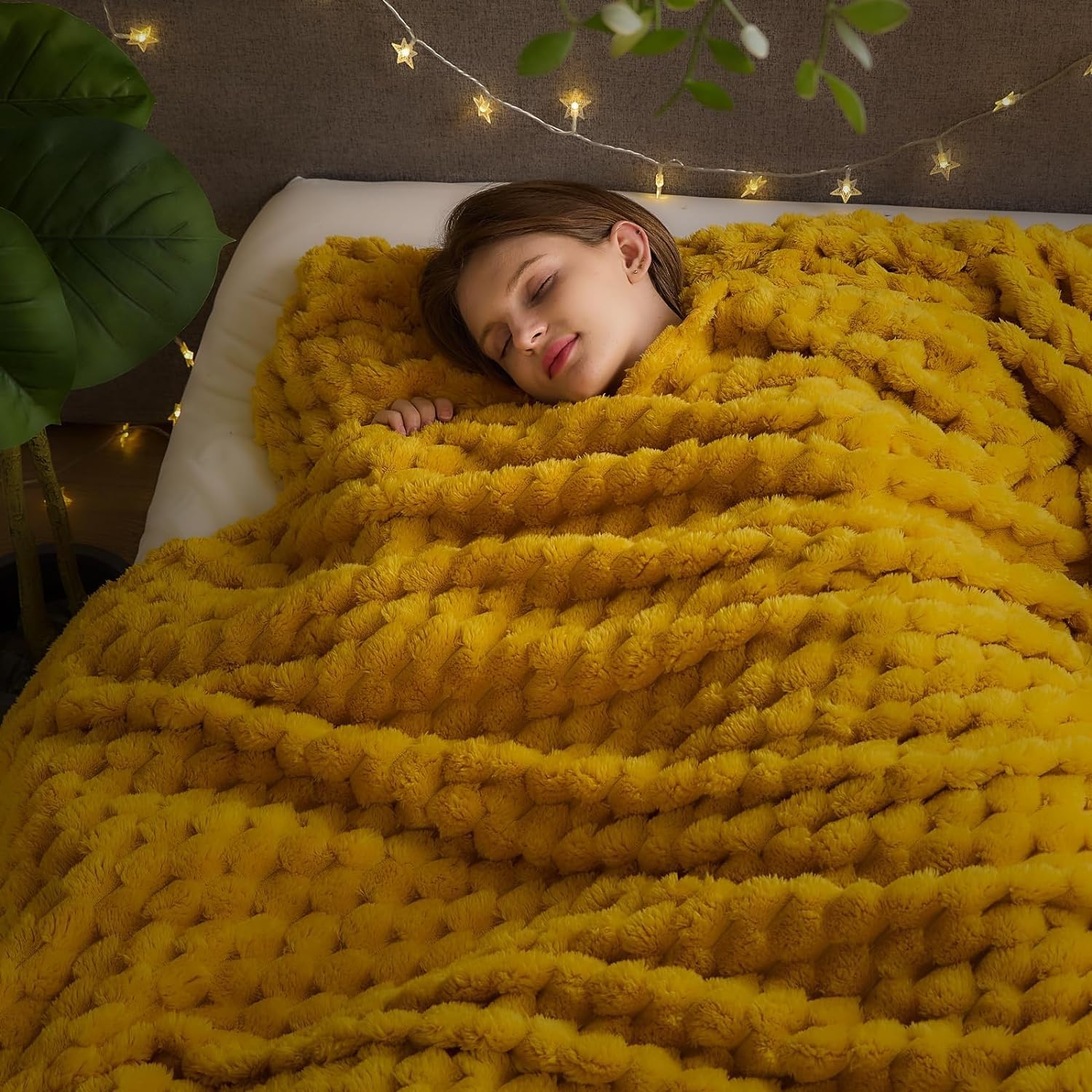 NEWCOSPLAY Super Soft Queen Blanket Mustard Yellow Premium Silky Flannel Fleece...