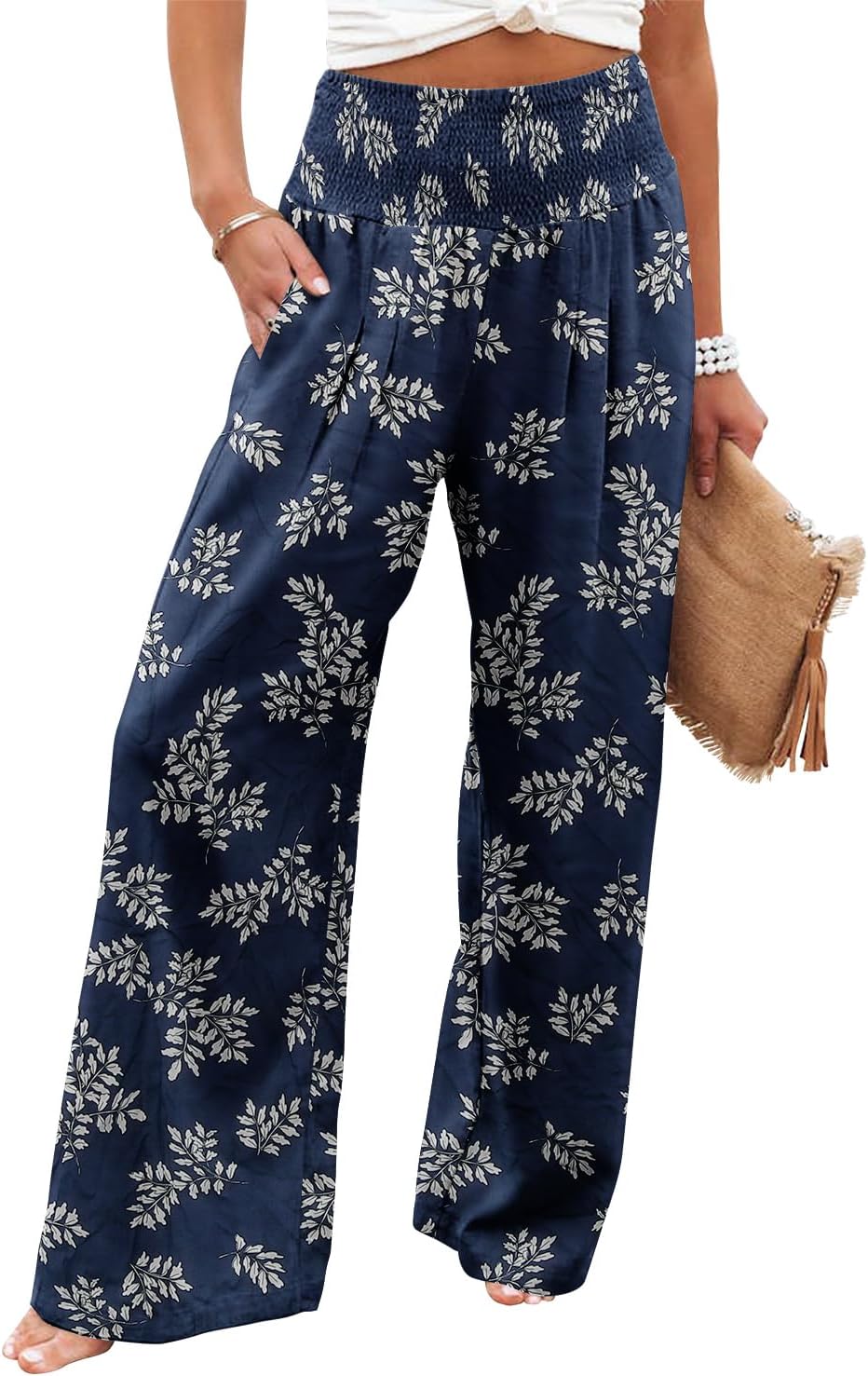 KISSMODA Elastic High Wasited Palazzo Pants for Women Wide Leg Long Lounge Pants...
