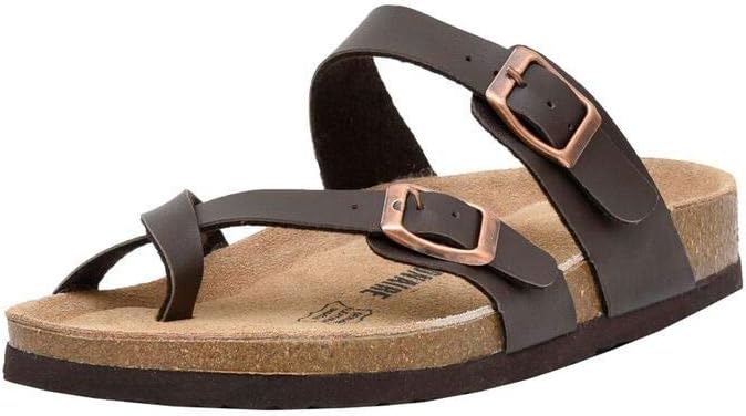 CUSHIONAIRE Women's Luna Cork Footbed Sandal With +Comfort 8.5 Wide Brown Nappa