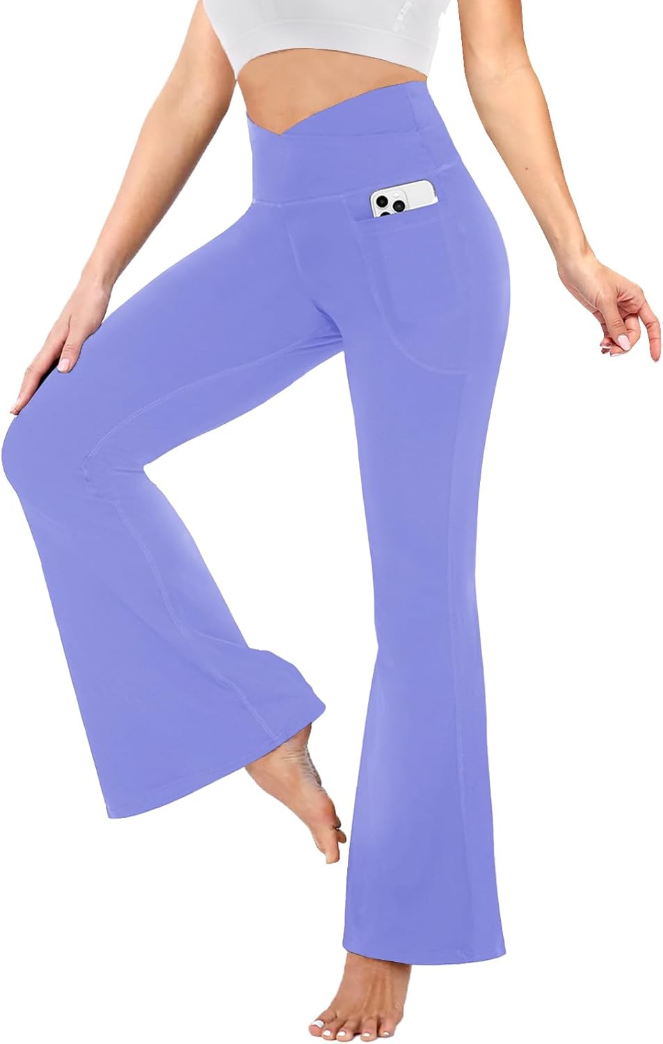 YOLIX Flare Leggings for Women with Pockets - Crossover High Waisted Black Flare...