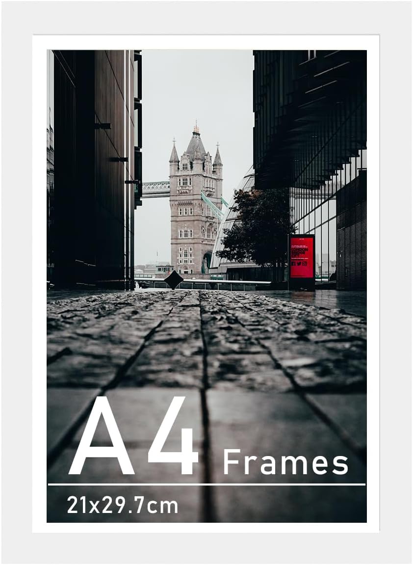 Bobeen A4 Picture Frames, White Photo Frame (21x29.7CM) with Wood Grain for Tabl...