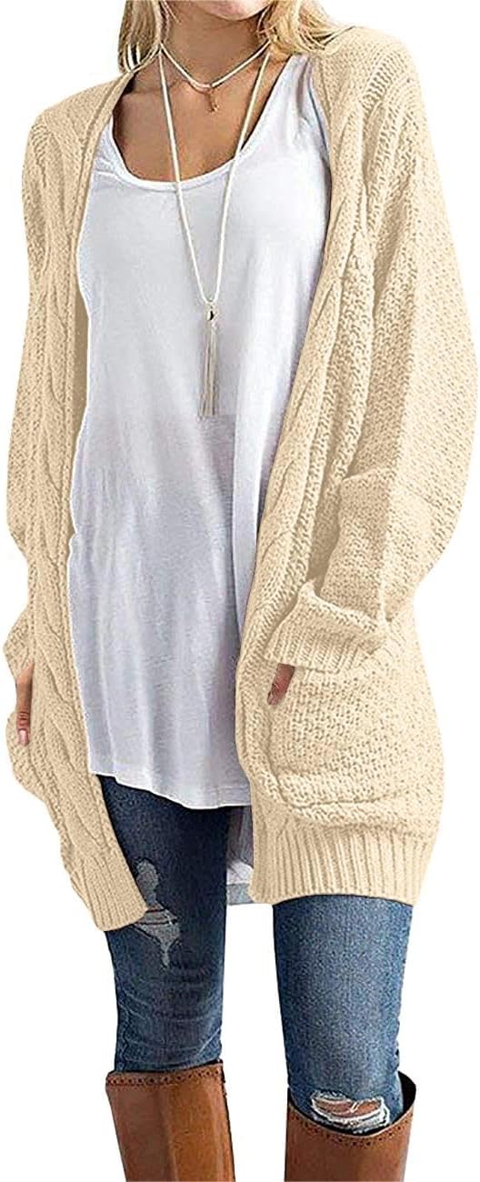 GRECERELLE Women's Loose Open Front Long Sleeve Chunky Knit Cable Cardigans Swea...