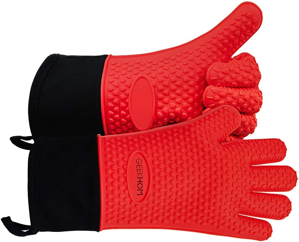 GEEKHOM Silicone Oven Gloves Heat Resistant Silicone Oven Mitts BBQ Gloves Water...