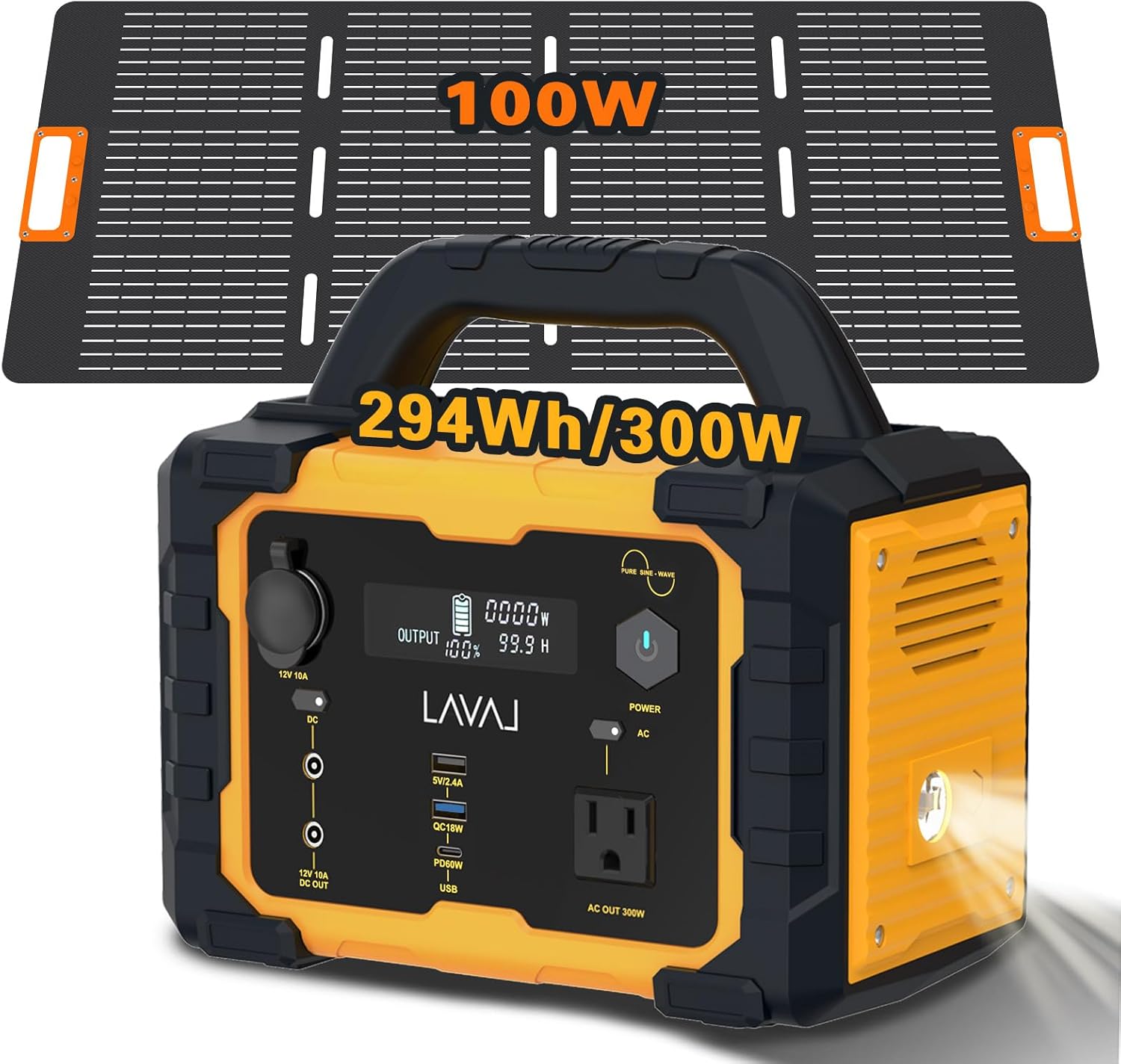 Solar Generator 300W Portable Power Station with 100W Foldable Solar Panel, 294W...
