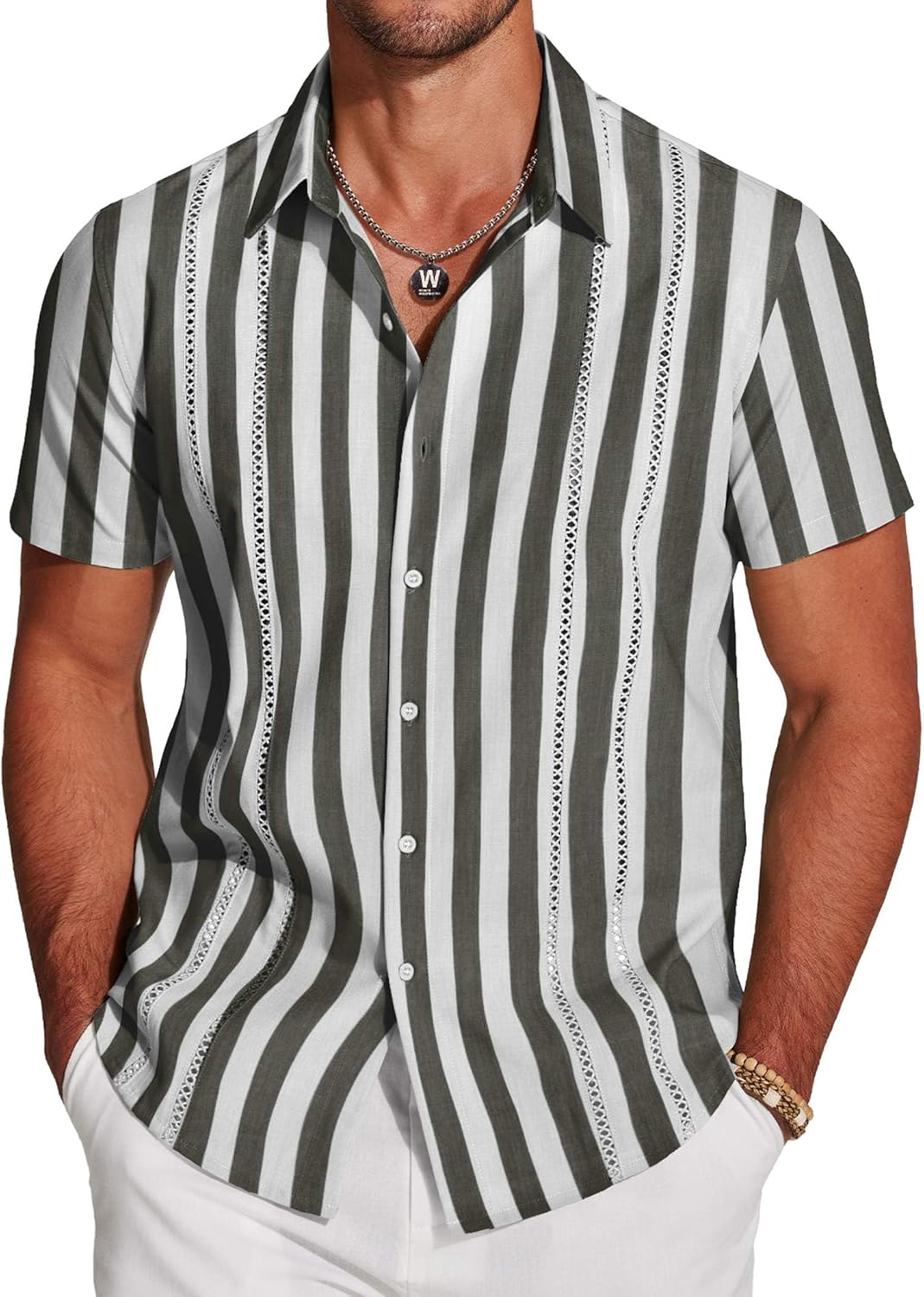 COOFANDY Men's Cuban Guayabera Shirt Short Sleeve Button Down Shirts Casual Summ...