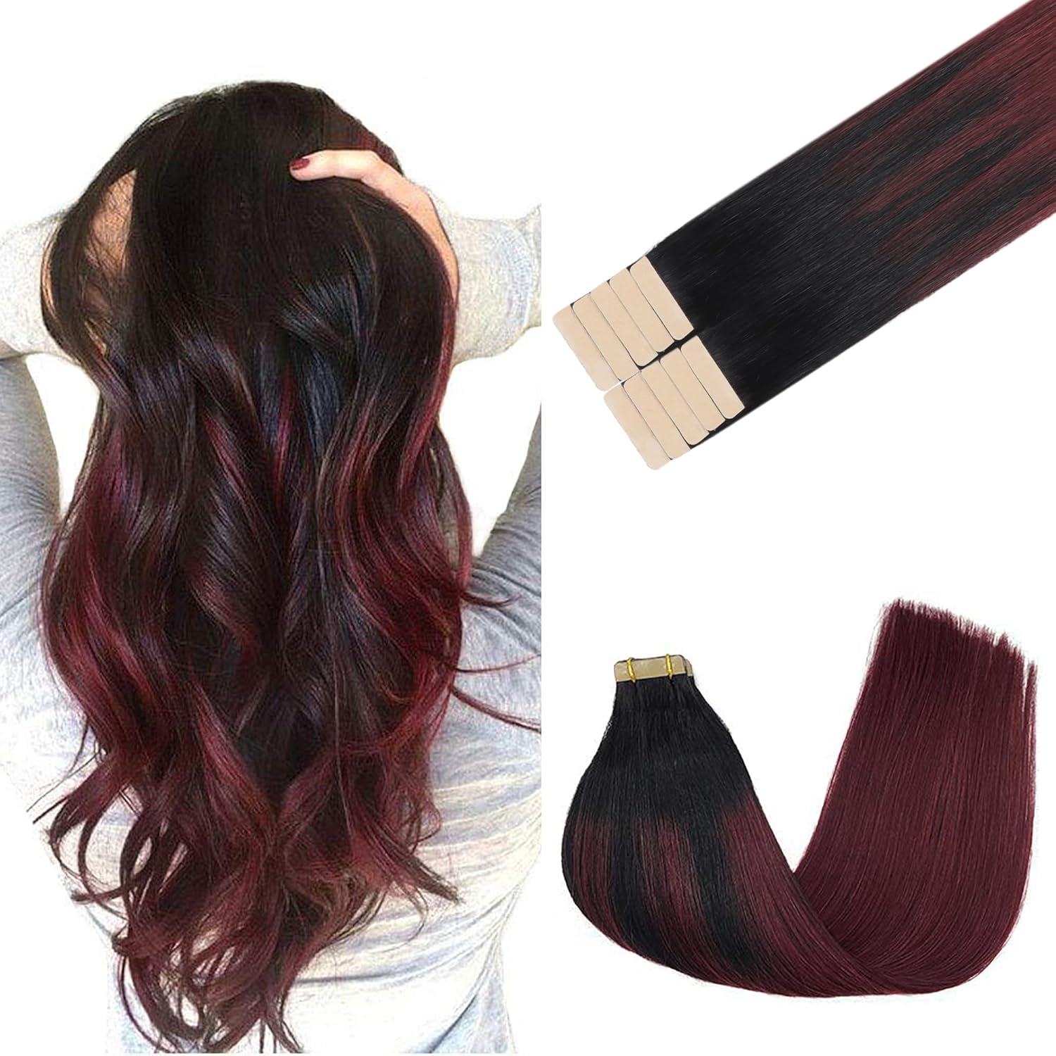 GOO GOO Tape in Hair Extensions human hair, tape Hair Extensions, 20inch 30g 10p...