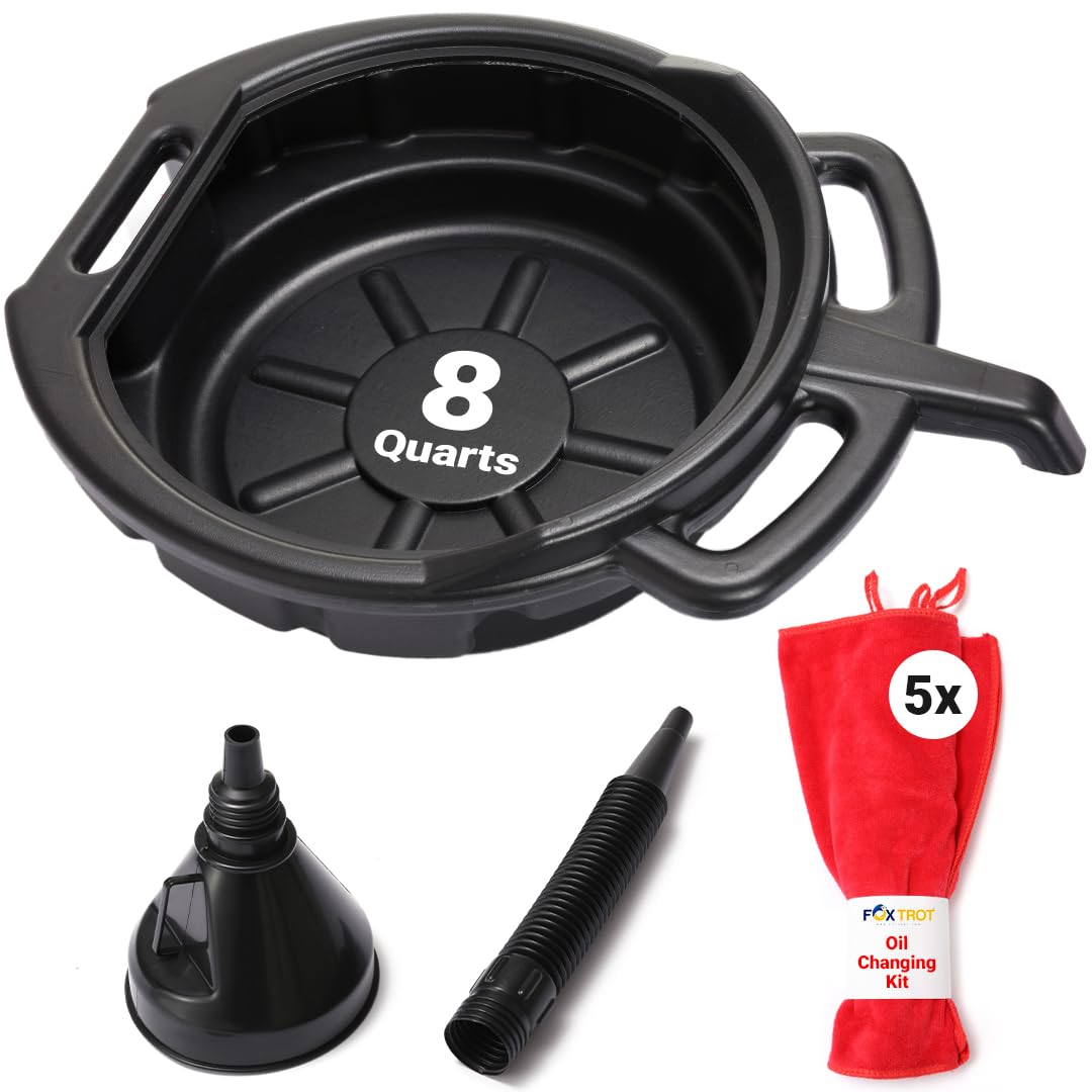 Oil Change Kit - Includes 8-Quart Oil Pan, Longneck Oil Funnel with Removable Fi...