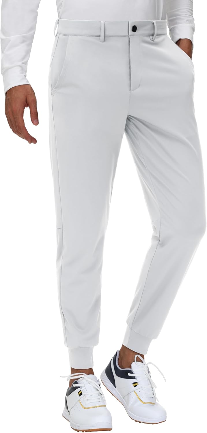 JWM Men's Stretch Golf Joggers Pants with Belt Loops - Slim Fit Tapered Casual B...