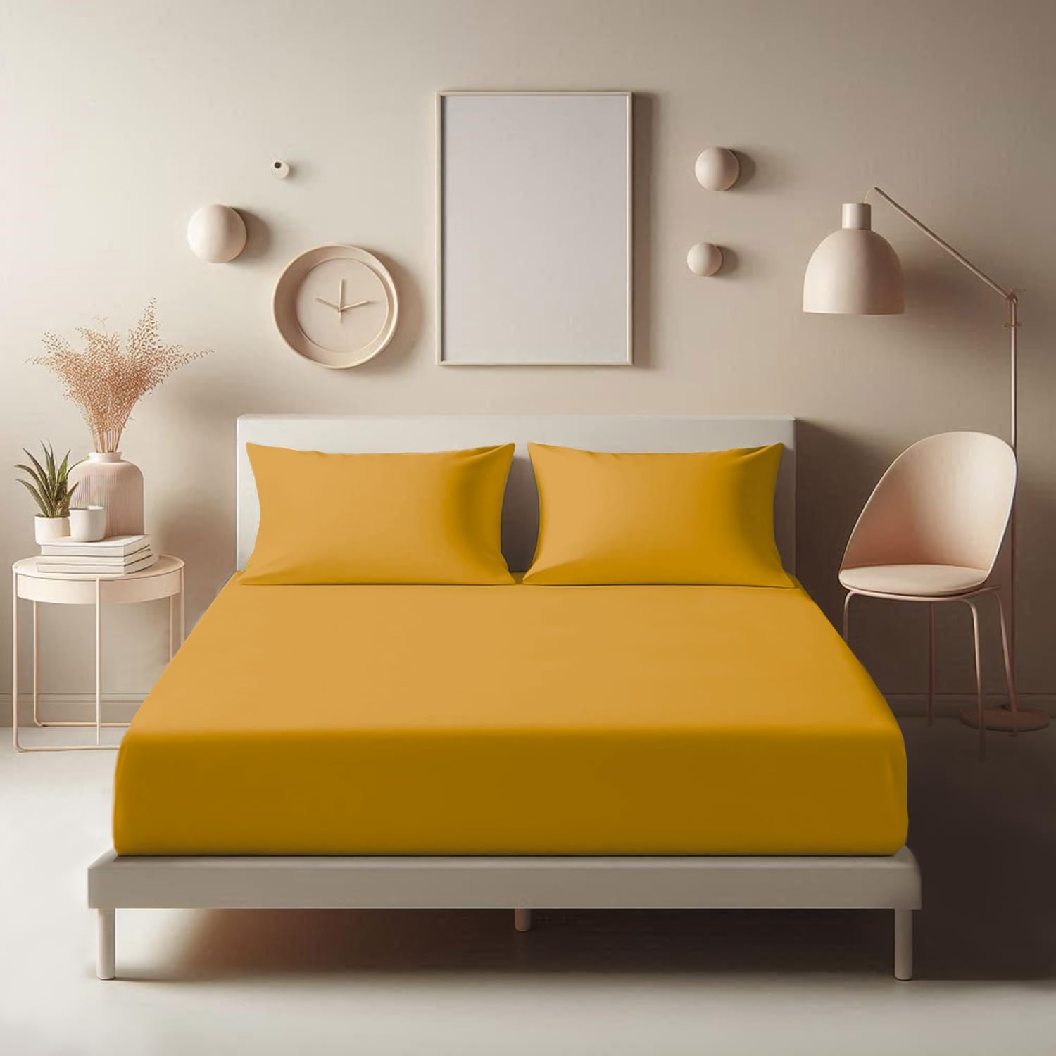 Aspire Homeware Double Fitted Sheet - 25 cm Deep Hotel Quality (Ochre) Bed Sheet...