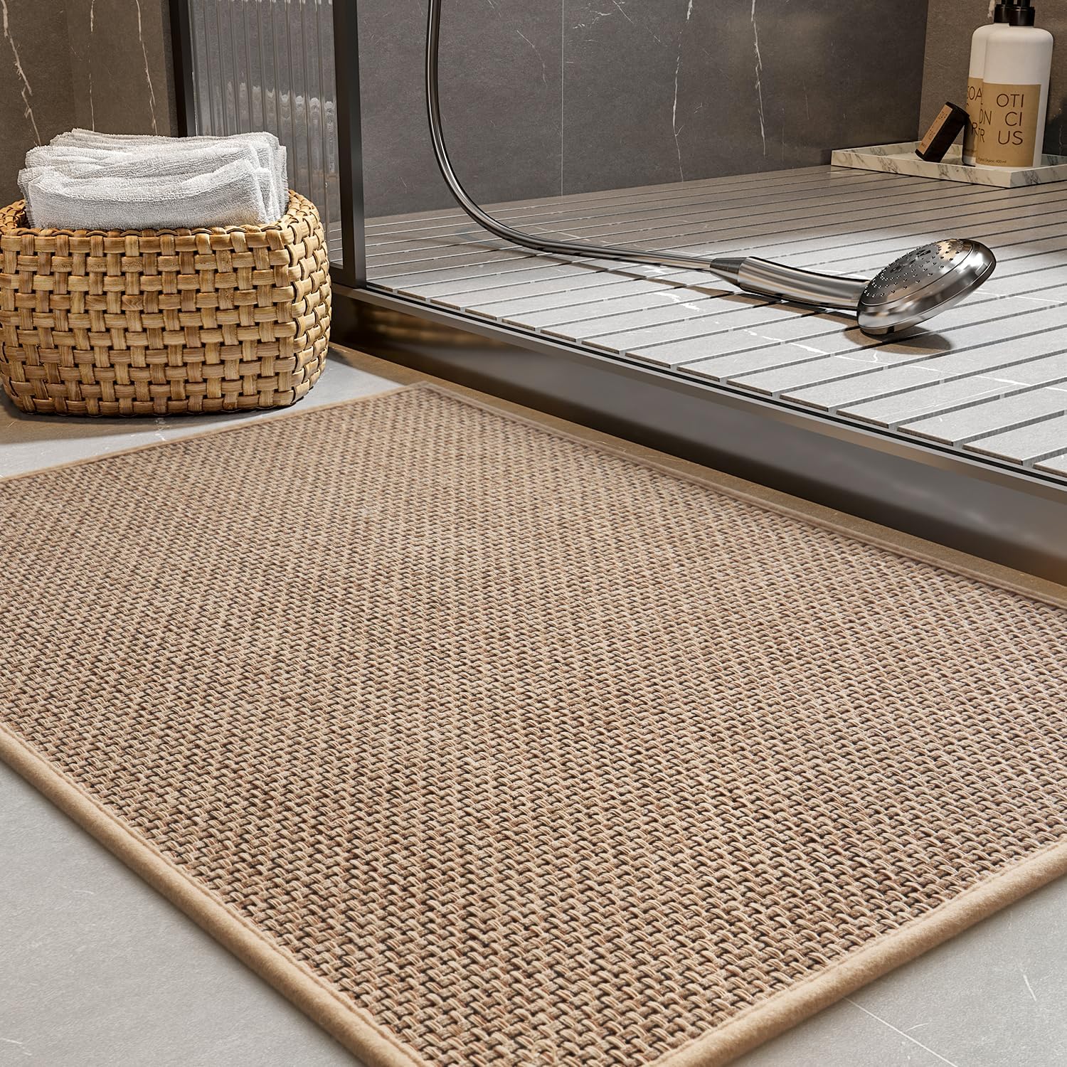 PADOOR Non-Slip Bath-Mats for Bathroom, Rubber-Backing Braided Absorbent Bathroo...