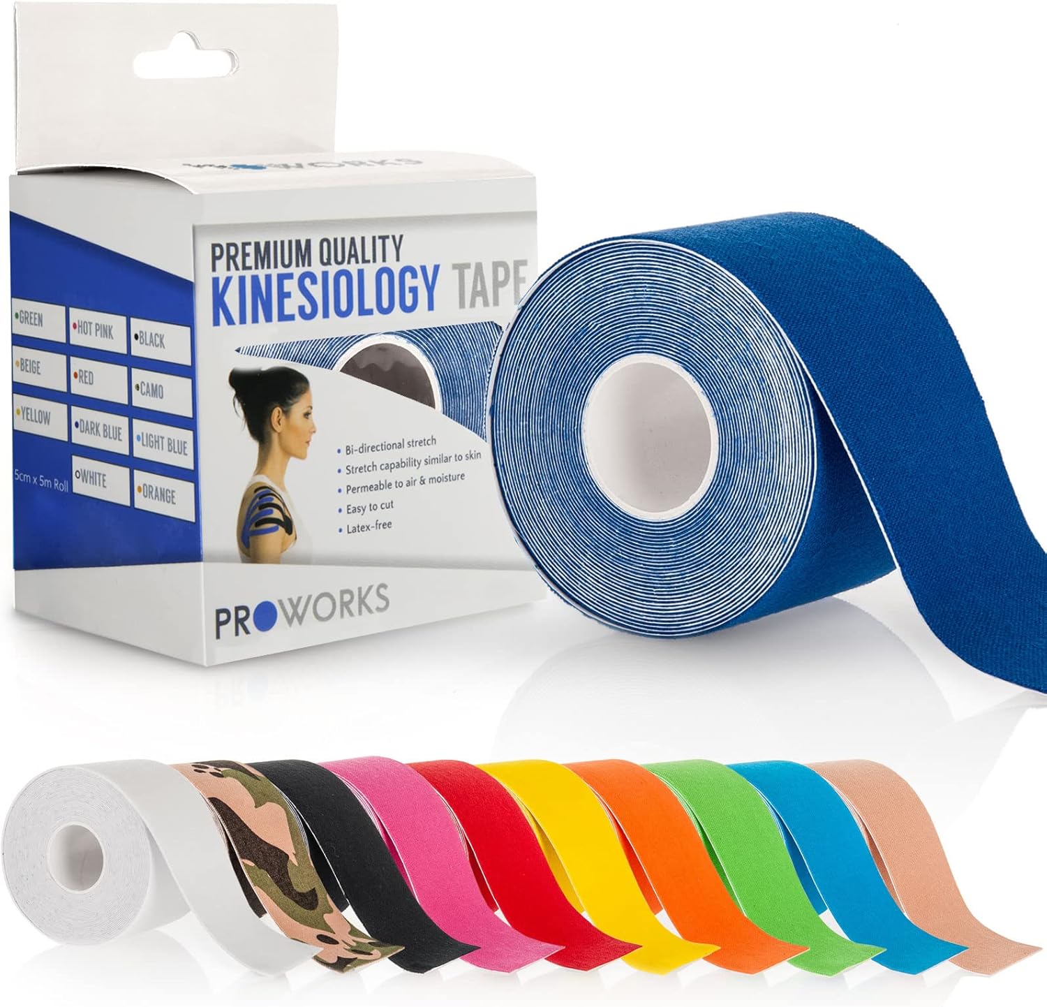 Proworks Kinesiology Tape | 5m Roll of Elastic Muscle Support Tape for Exercise,...