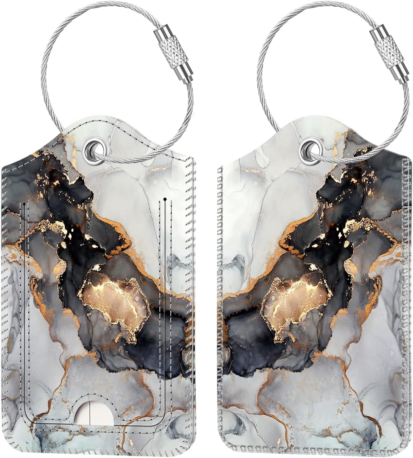 2 Pcs Luggage Tags, Fintie Privacy Cover ID Label with Stainless Steel Loop and...