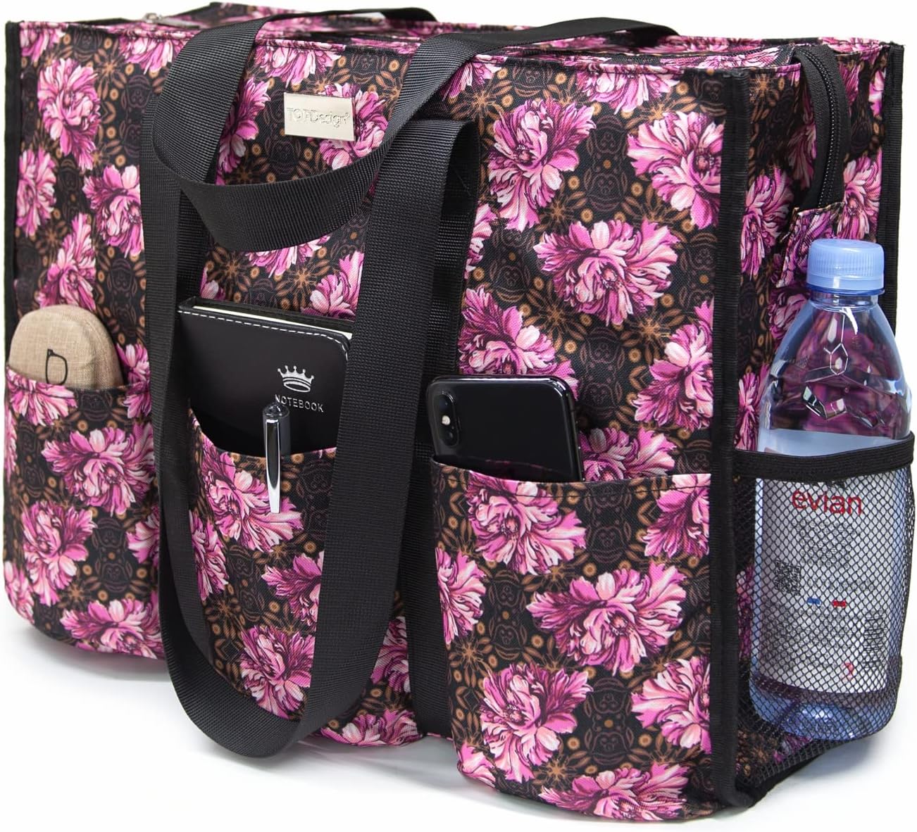 TOPDesign Utility Water Resistant Tote Bag with 13 Exterior & Interior Pockets,...