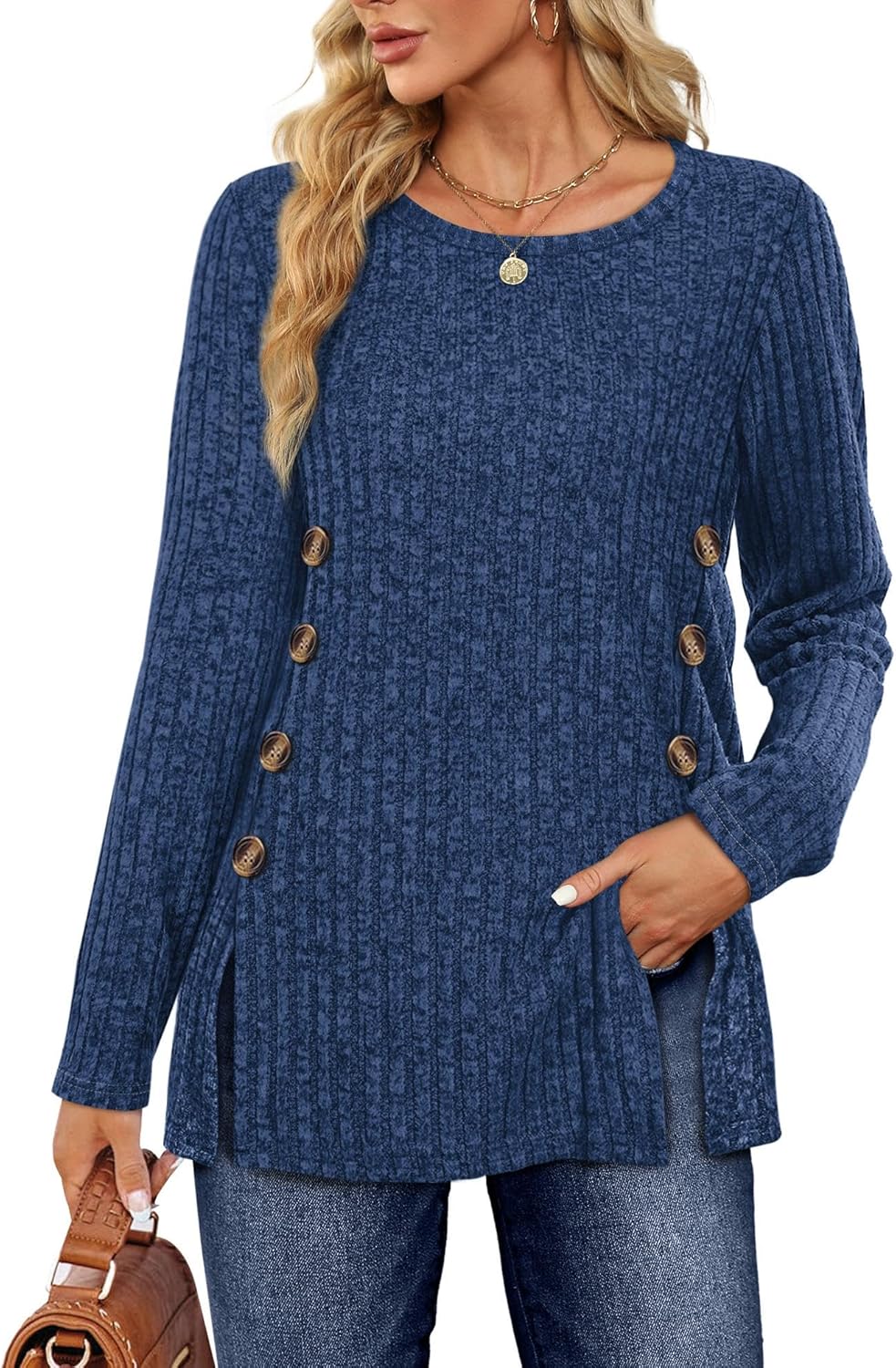 Sampeel Women's Long Sleeve Tops Jumpers Symmetrical Button Down Collar Slimming...